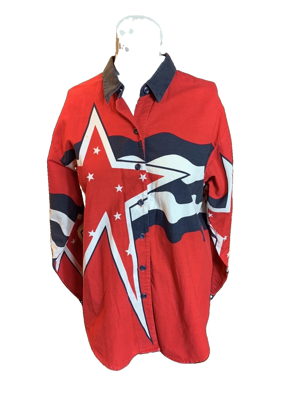 Vtg Women’s Brooks & Dunn Panhandle Slim Shirt Red White Blue Size M USA