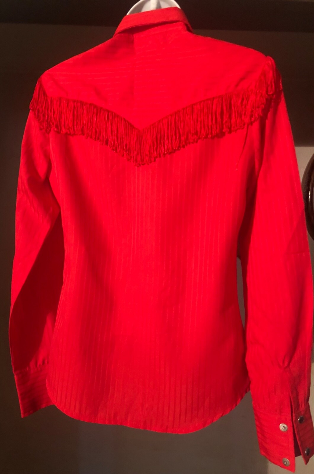 Vintage 1980s H Bar C California Ranchwear red fringed cowgirl shirt S