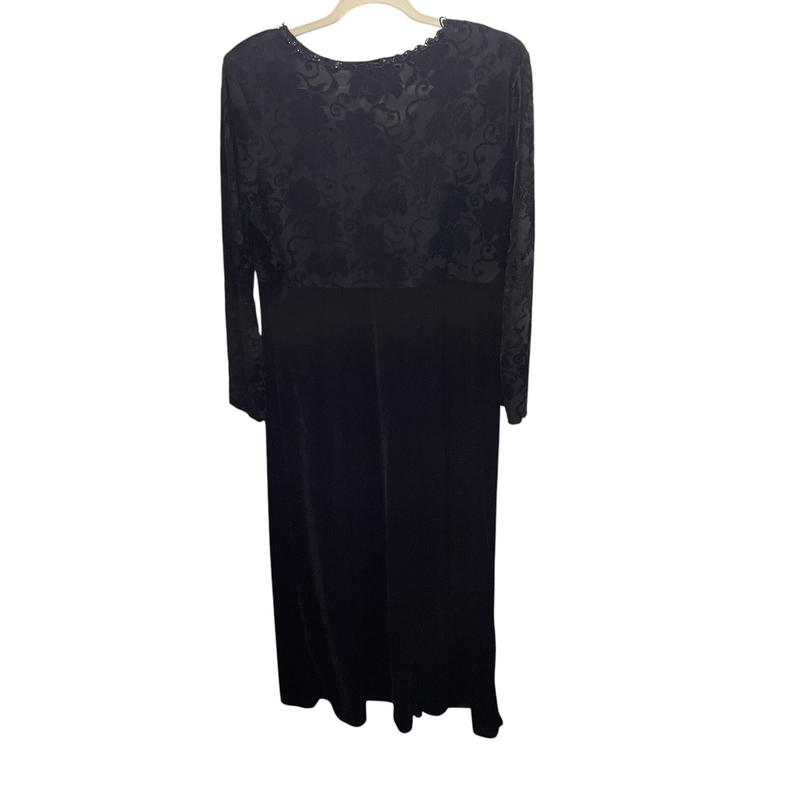 Vintage Molly Malloy Velvet Dress Gown Black Size 12 Burnout Floral beaded USA