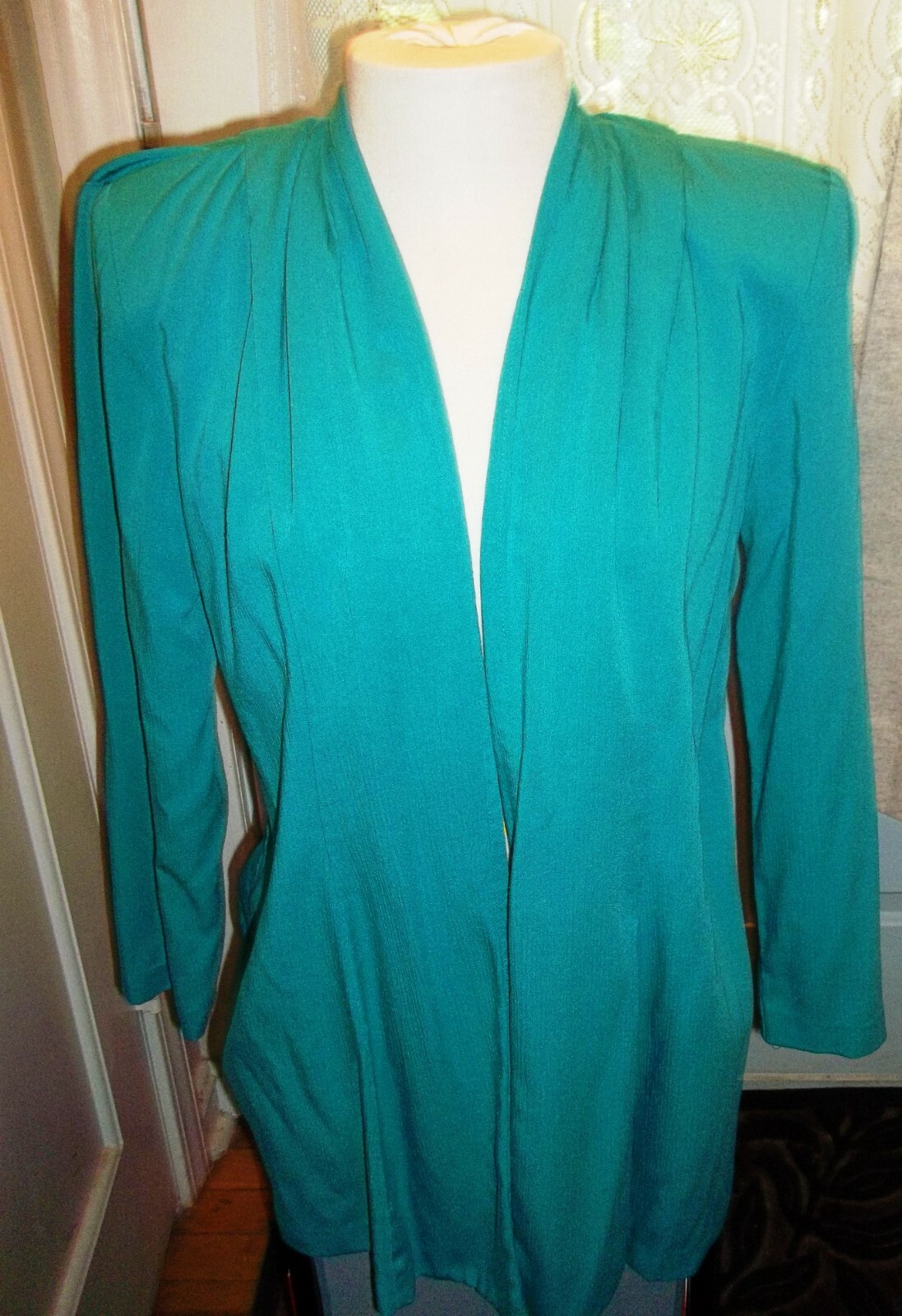 Maggie Lawrence Vintage Turquoise Skirt Set Suit Tunic Top Textured Fabric Sz M