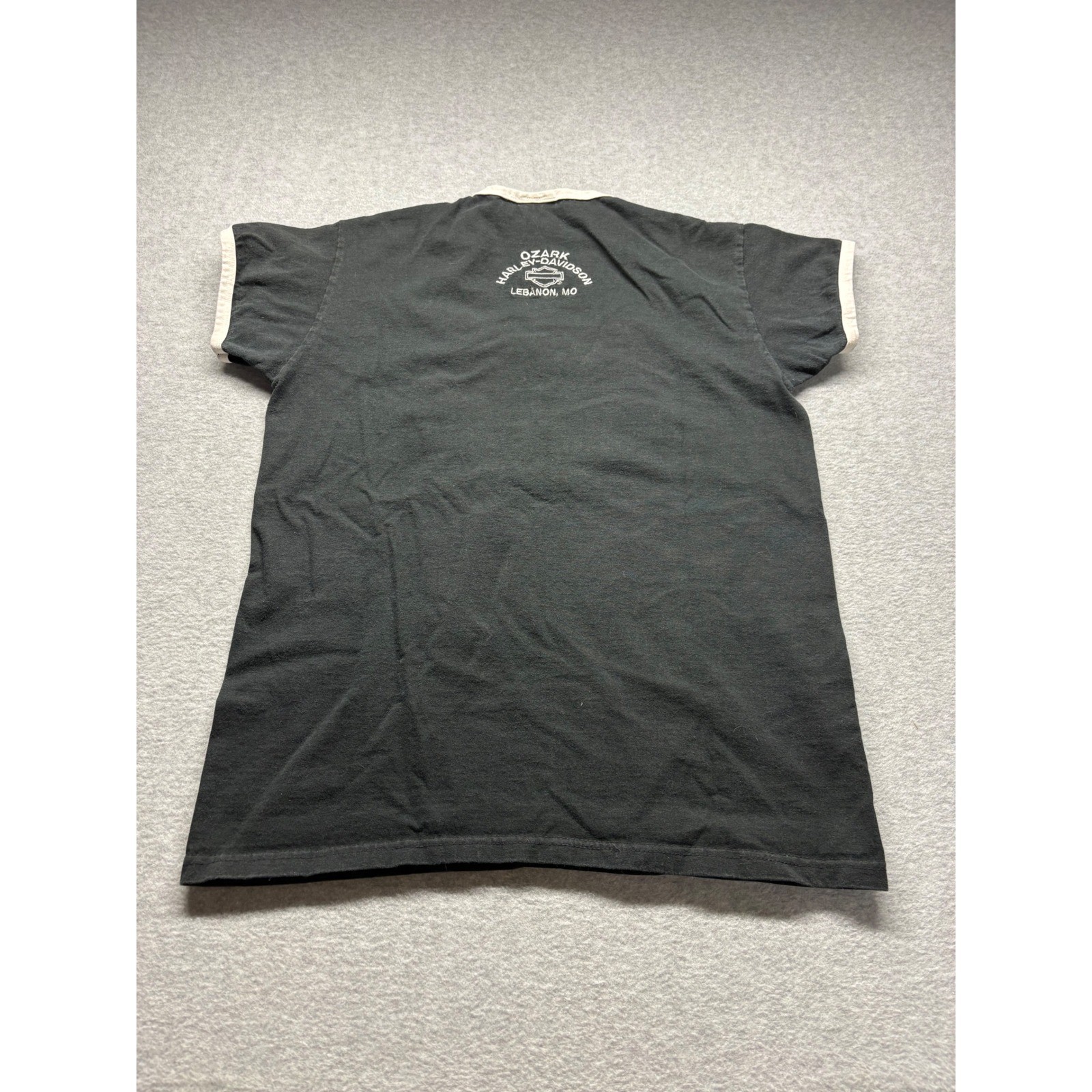 Vintage Harley-Davidson Ringer T-Shirt Black Ozark Lebanon MO Womens M
