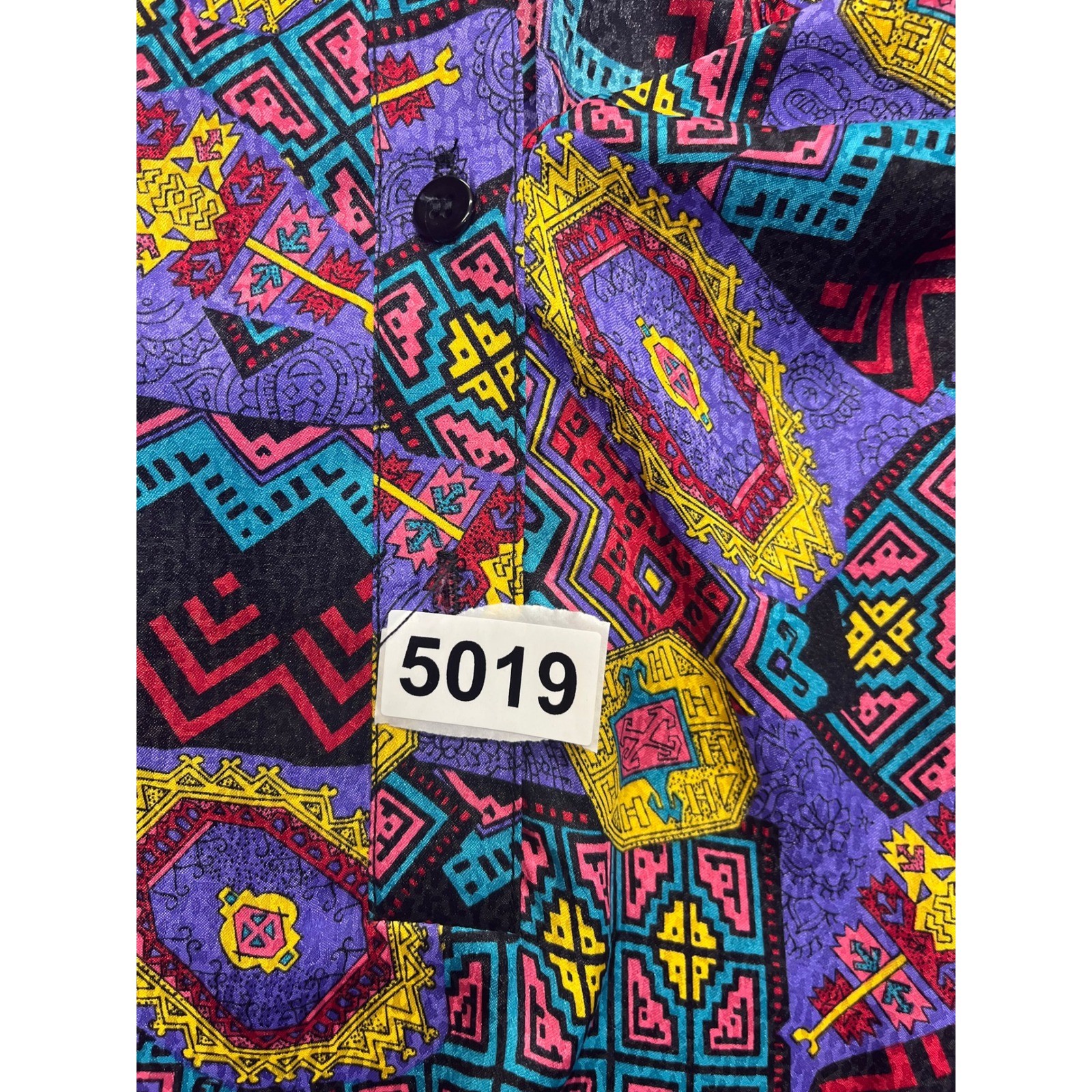 Vintage Da-Rue of California Geometric Print Blouse Purple Pink Yellow Size 16