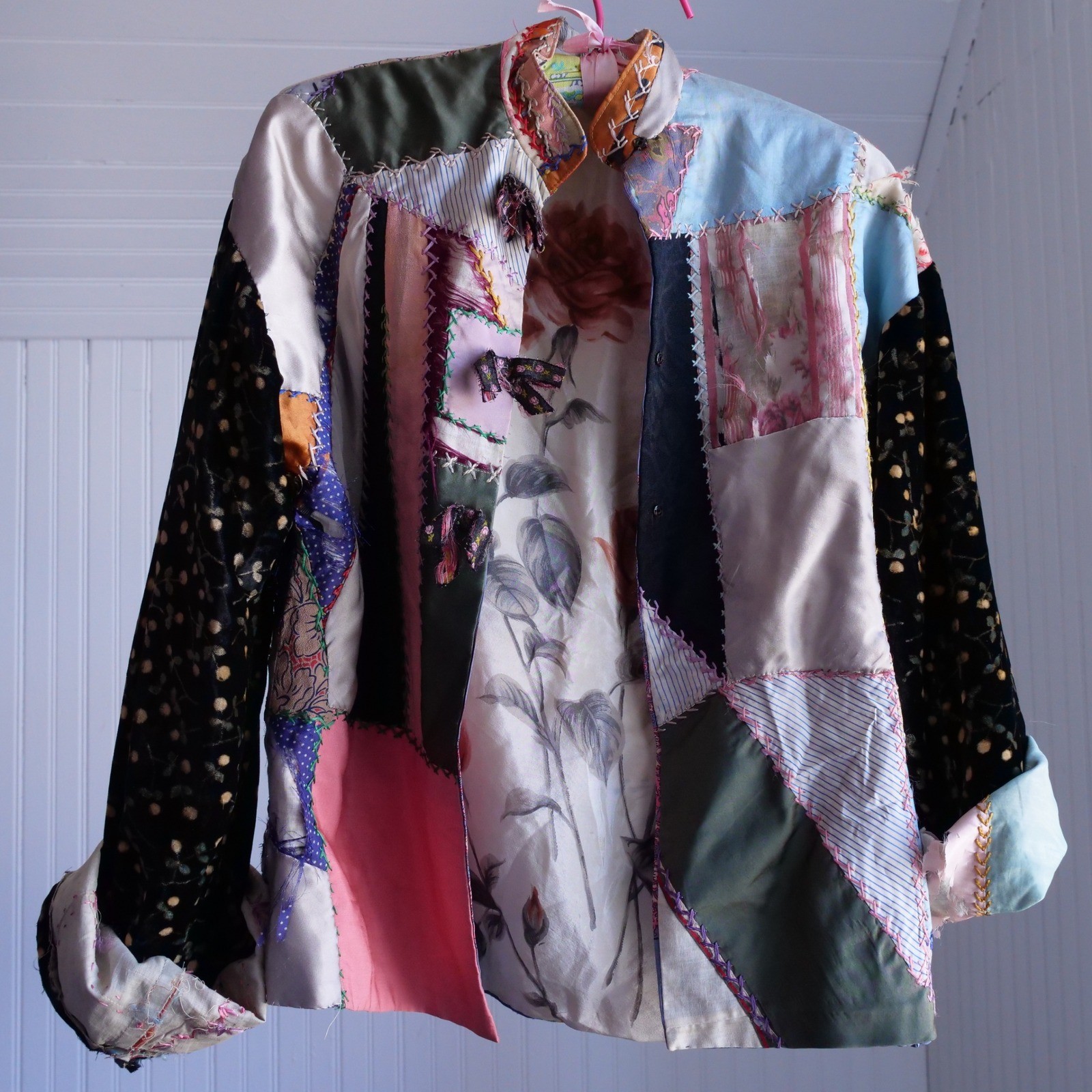 Vintage/antique handmade crazy quilt silk and velvet jacket