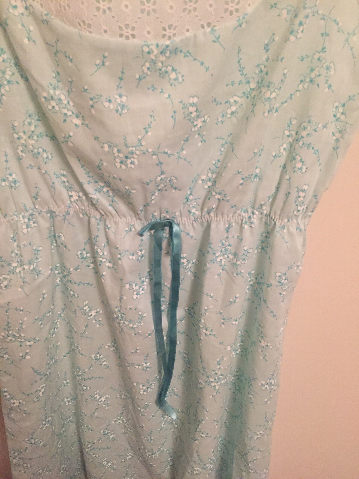 Womens 32-34 Size 15 Small Dutchmaid Nightgown Vintage Turquoise Floral H39