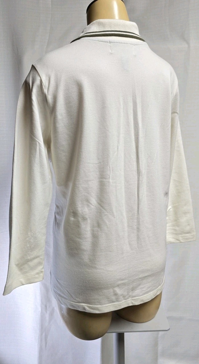 Vtg Woman’s Ralph Lauren V-Neck Polo Shirt Top Beige Green Crested Sz L