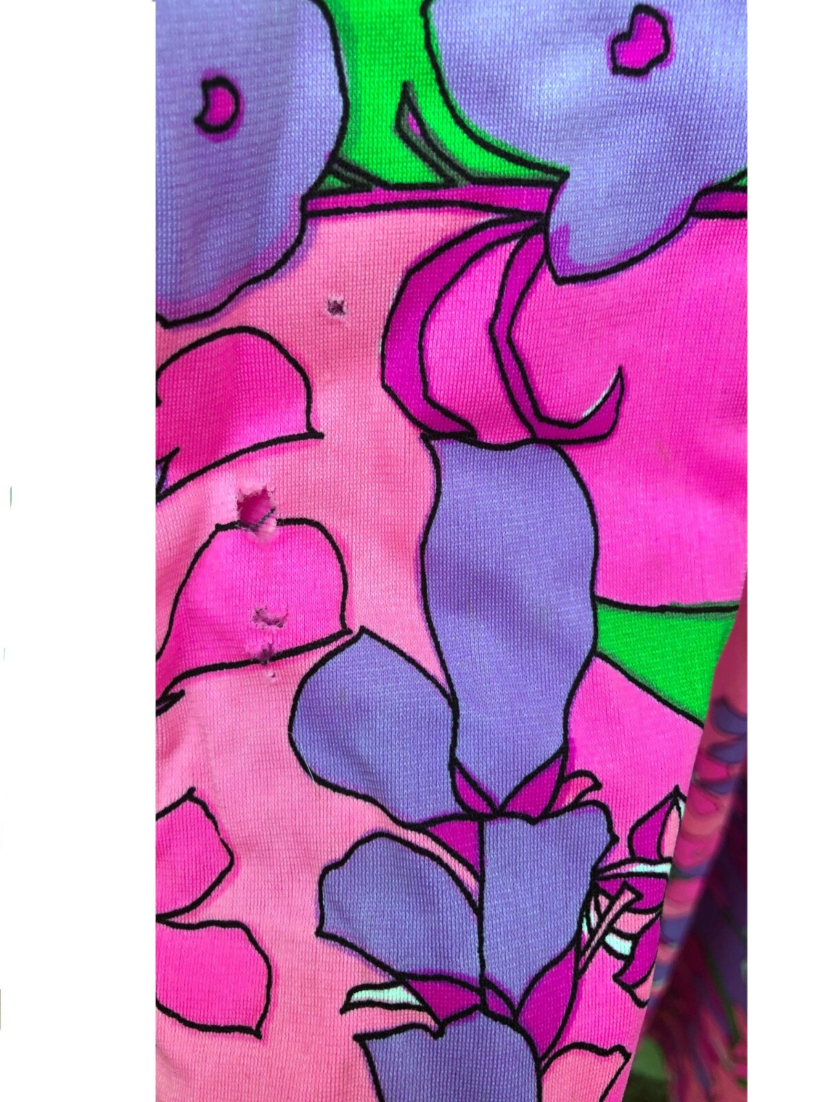 Vintage Mod ’70s Wild Trippy Hot Pink Purple Green Floral Polyester Maxi Dress M