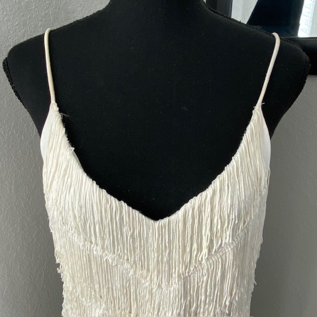 VINTAGE 70s Joy Stevens Ivory Fringe Flapper Gatsby Dress Sz 12