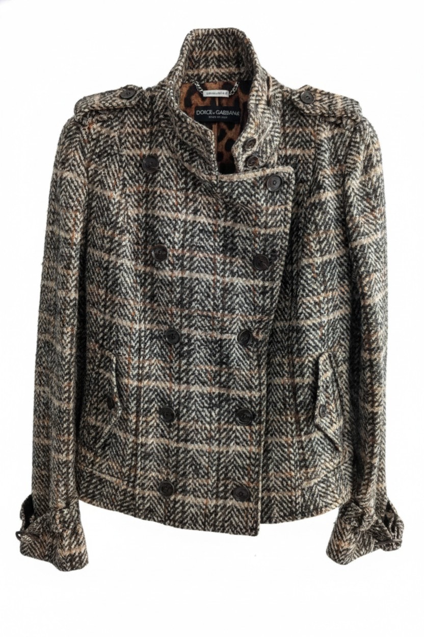 Dolce & Gabbana Wool Mohair Alpaca Short Coat Collar Double-Breasted Jacket 40 S