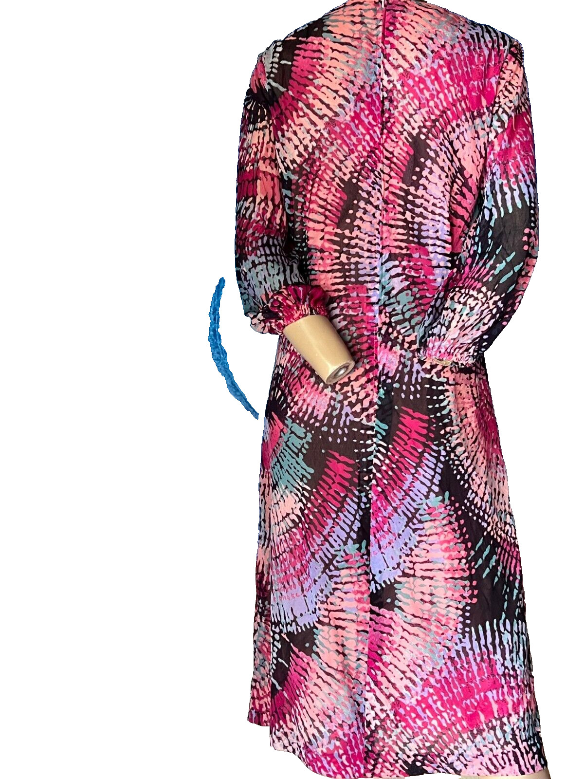 Late 60s French Vintage Midi Dress Graphic Print Made in France Size 38 40