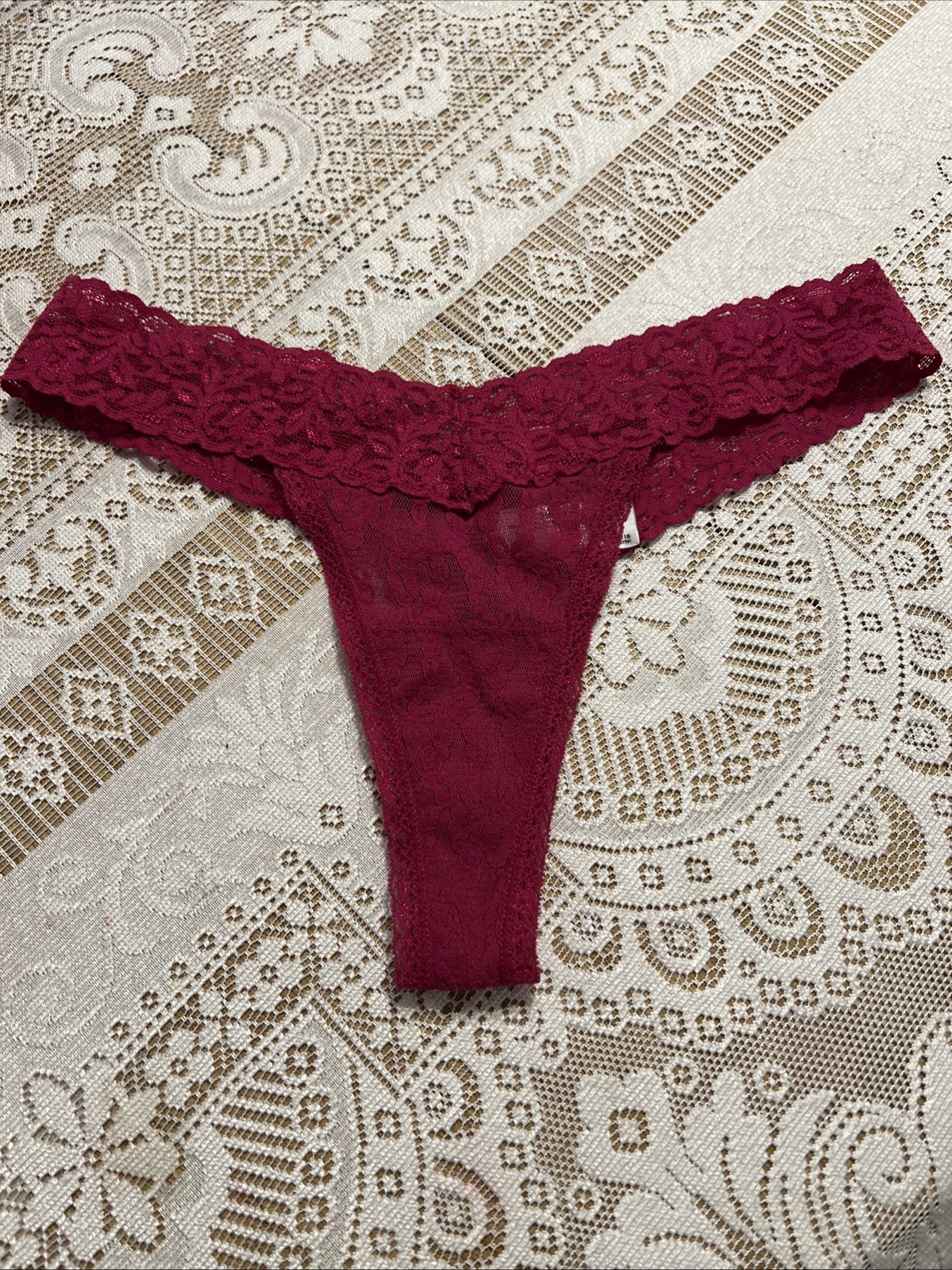 Vintage Maidenform Thong Panties Stretch String Bikini Lace Hi Cut V Cut OS