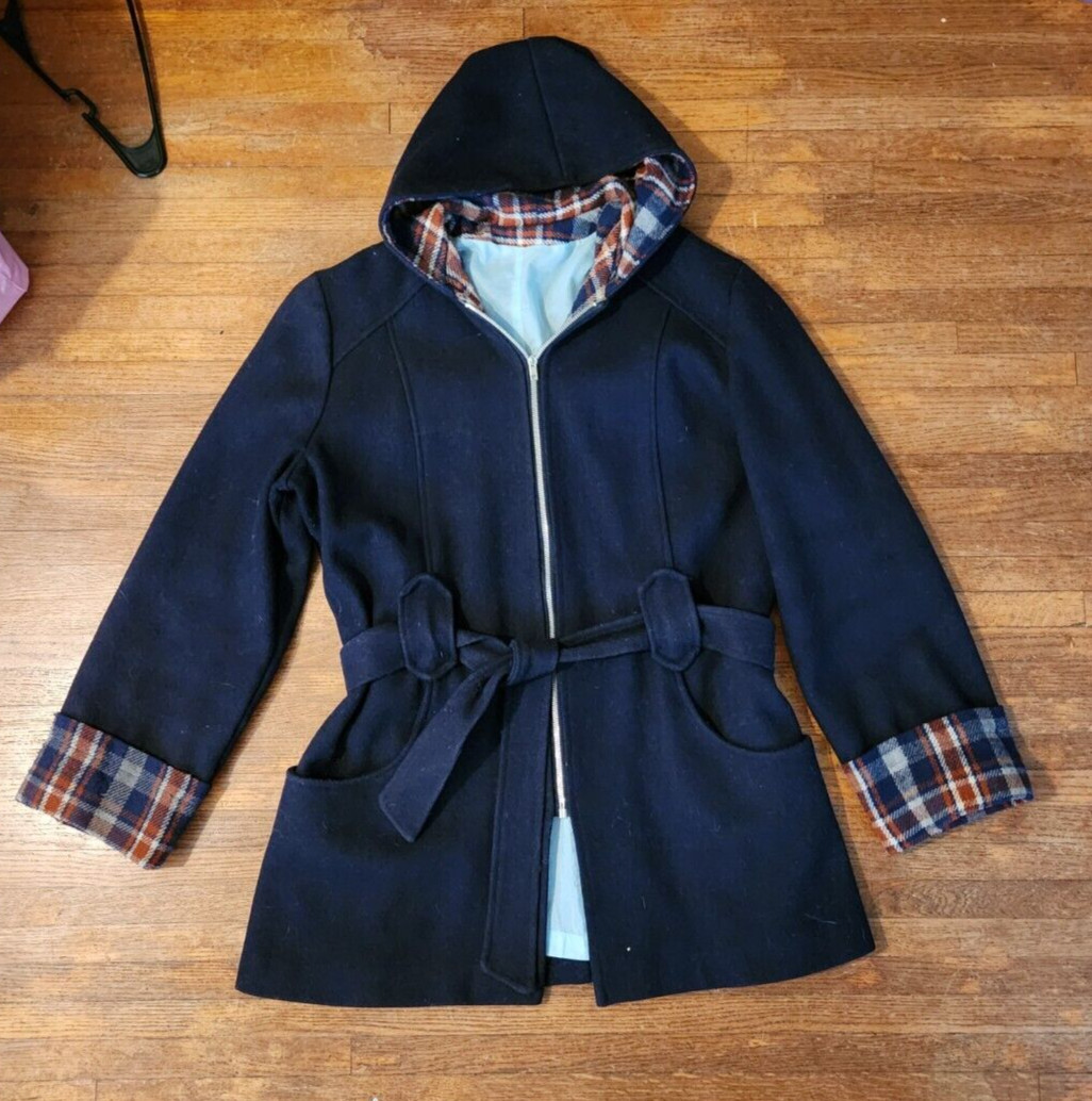 Vintage 1970s Lane Bryant Tall Shop Navy Blue/Plaid Wool Coat/Jacket XXL