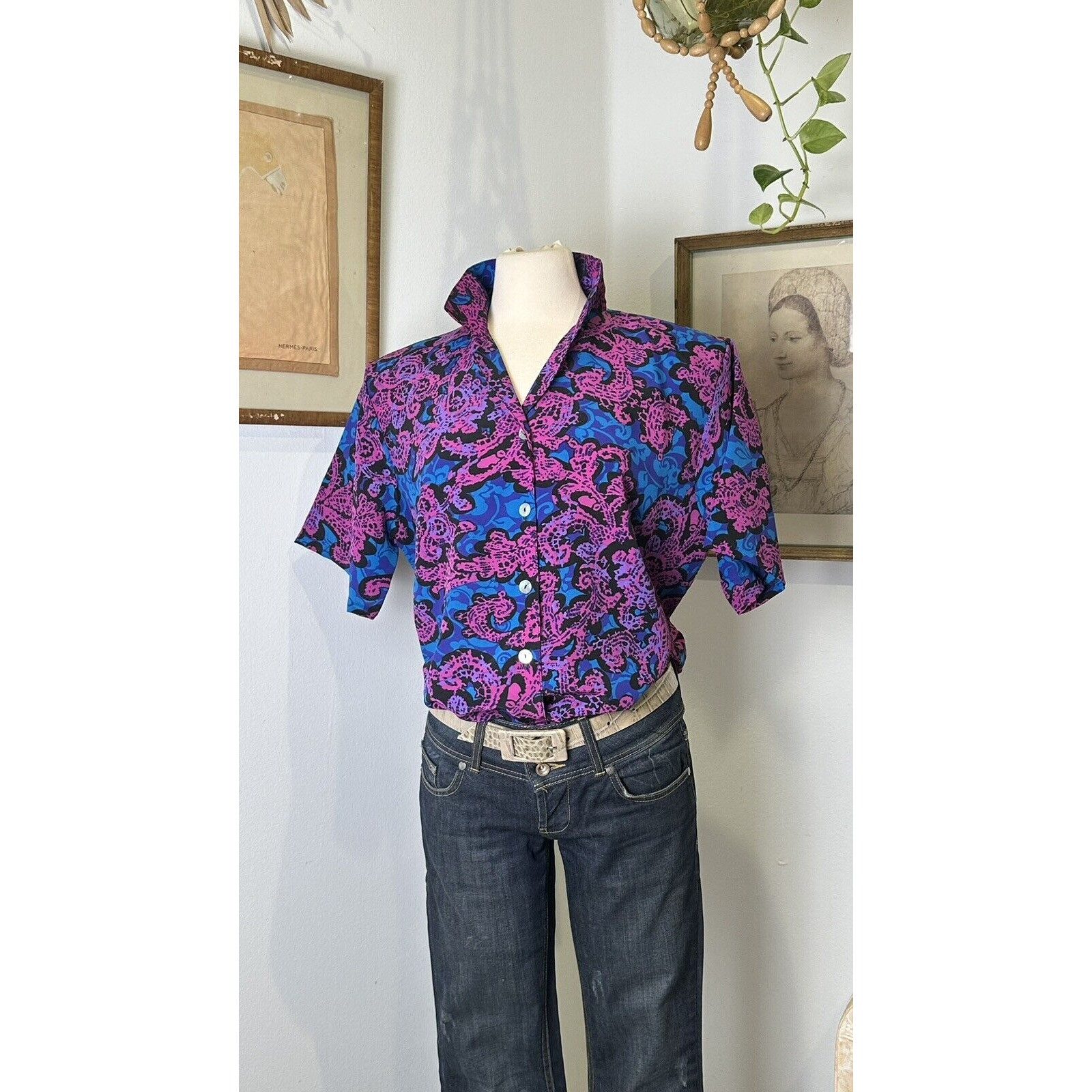 Vintage 1970’s shirt Psychedelic Retro Collard Shirt Disco Button Down Shirt