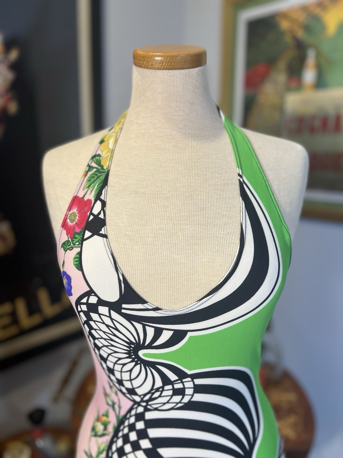 Vintage 1990s Versus by Gianni Versace Optical Floral Swimsuit