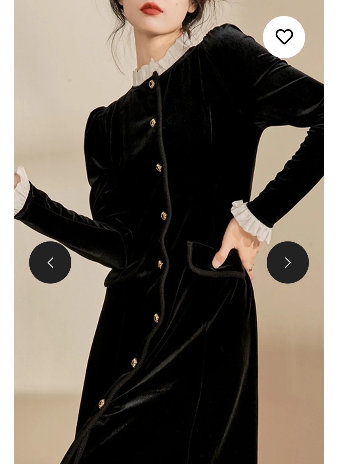 Vintage Velvet Button-up Dress With White Ruffled Sleeve And Collar Small