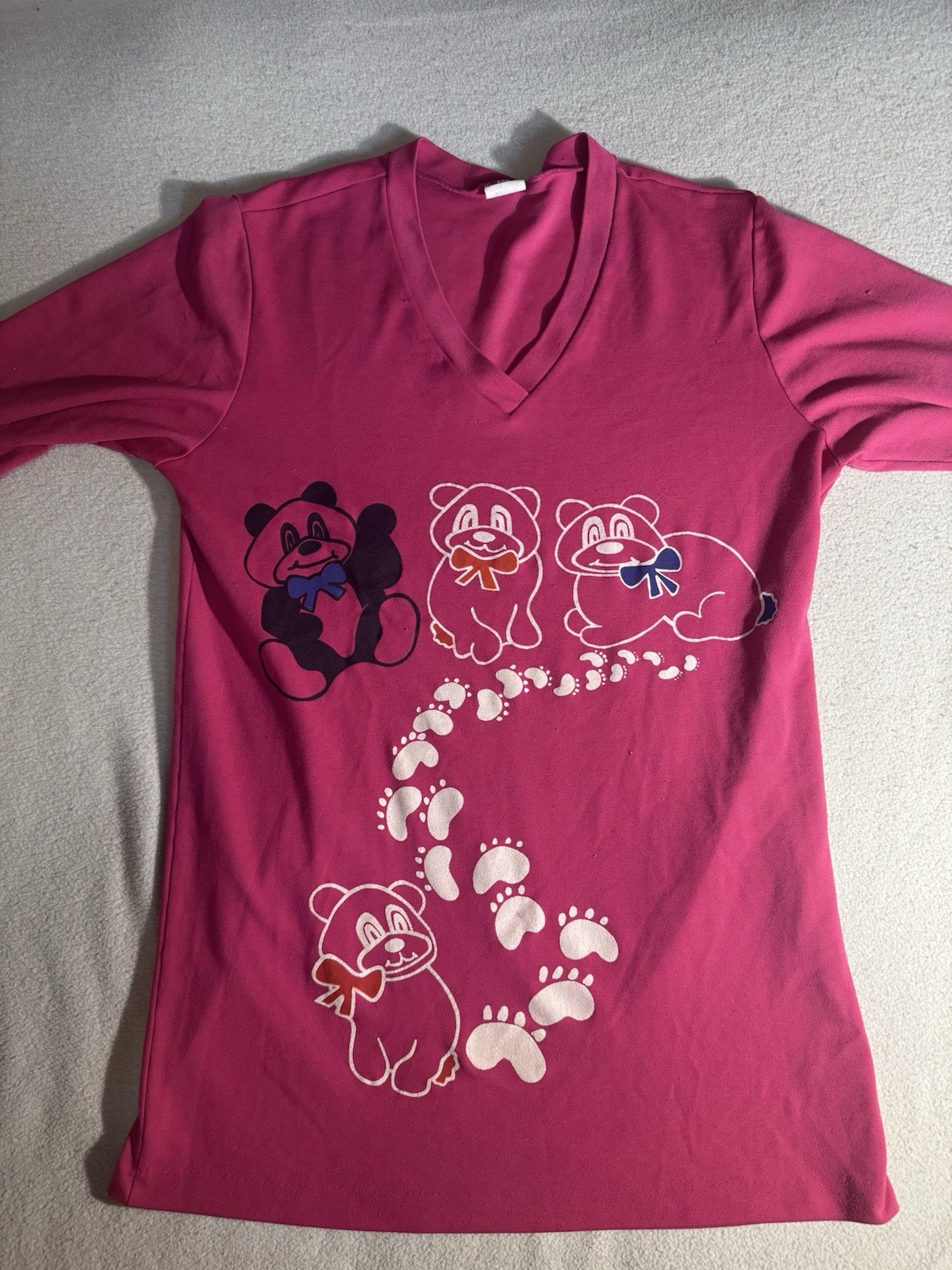 Vintage Panda Short Nightgown 70s 80s Pink Longline Tunic V Neck Slim Nostalgia