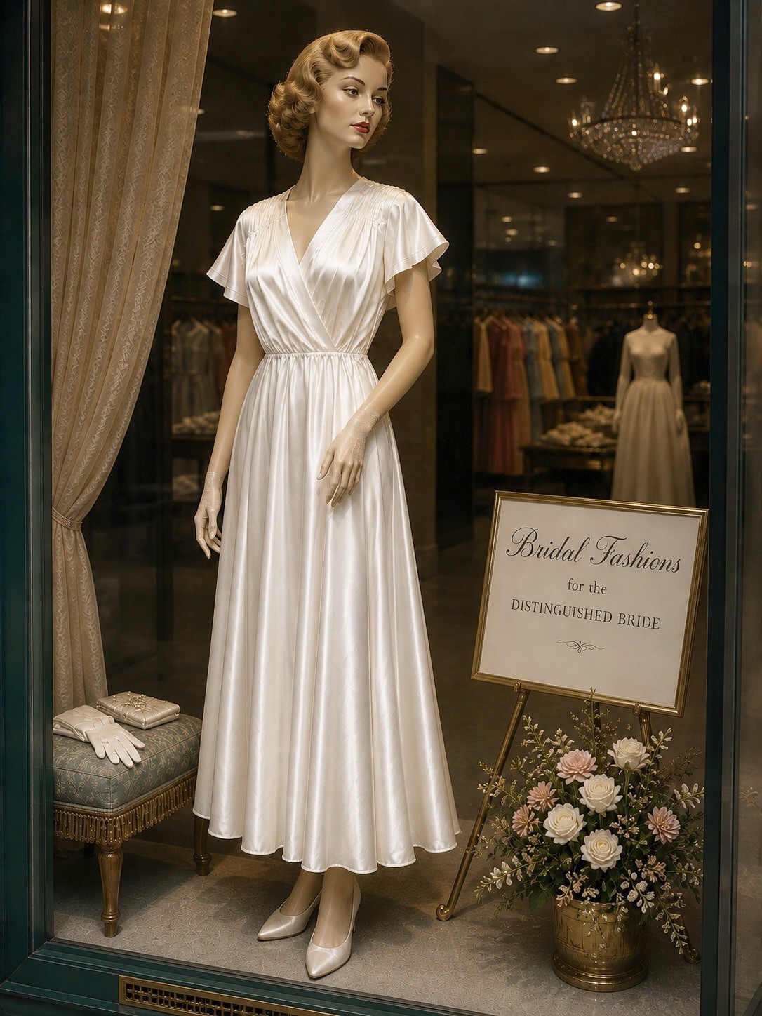 Regal 1930s-1940’s Candlelight Ivory Silk Satin Dress Wedding Gown Bridal Gown