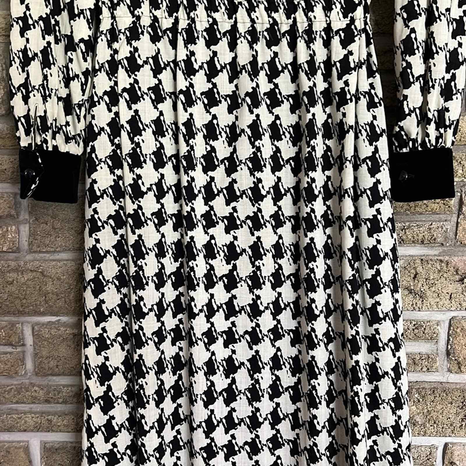 Vintage Celine Paris 80’s Houndstooth Puff Sleeve Dress Classic Designer