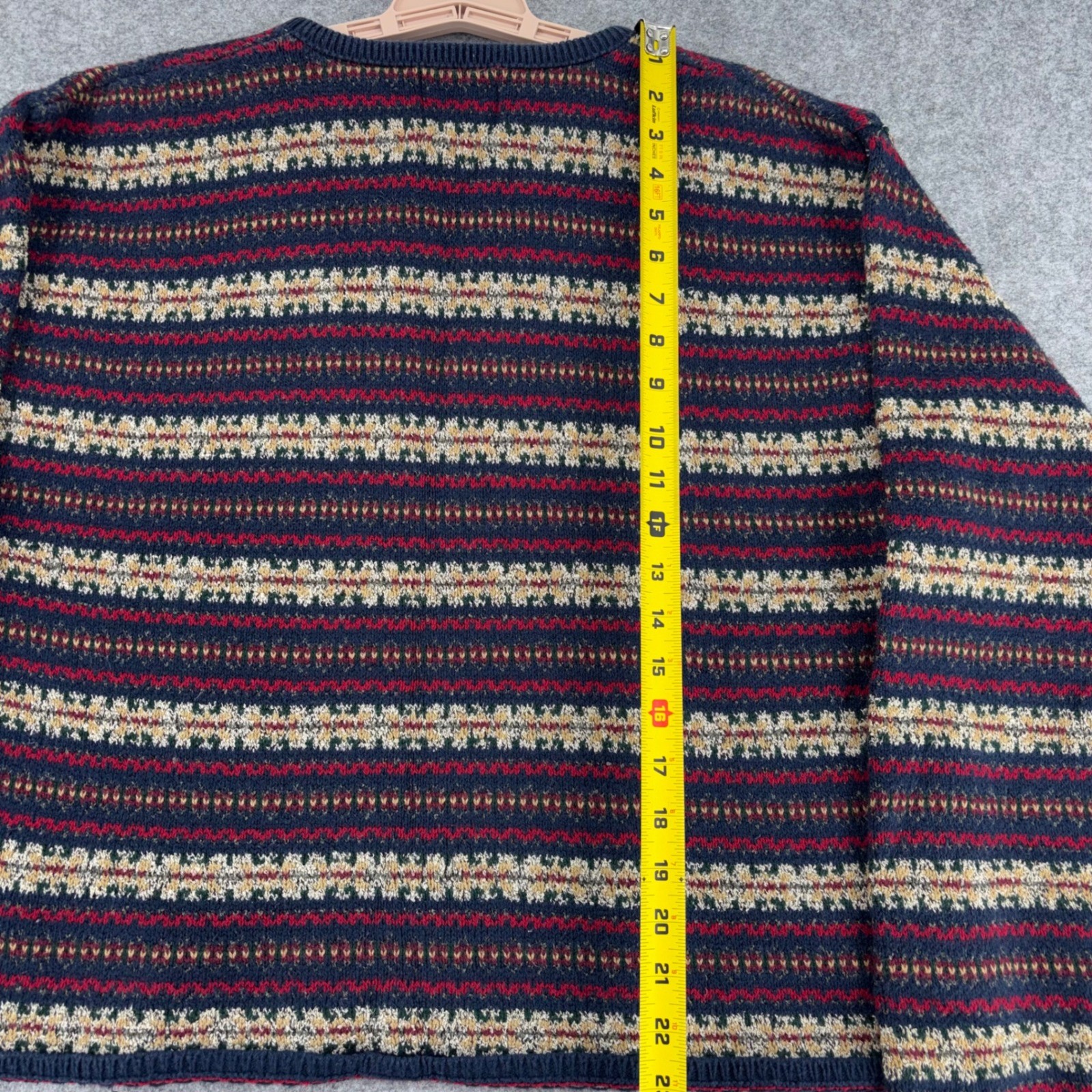 Woolrich Vintage USA Made Fair Isle Knit Sweater Navy Red Tan Womens Large