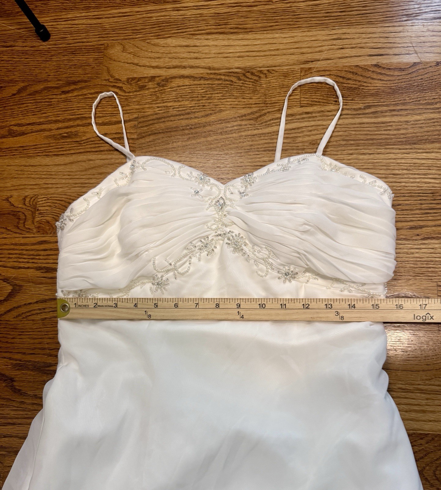 Y2K White Chiffon Empire Waist Wedding Dress Beaded Sweetheart US 12-14