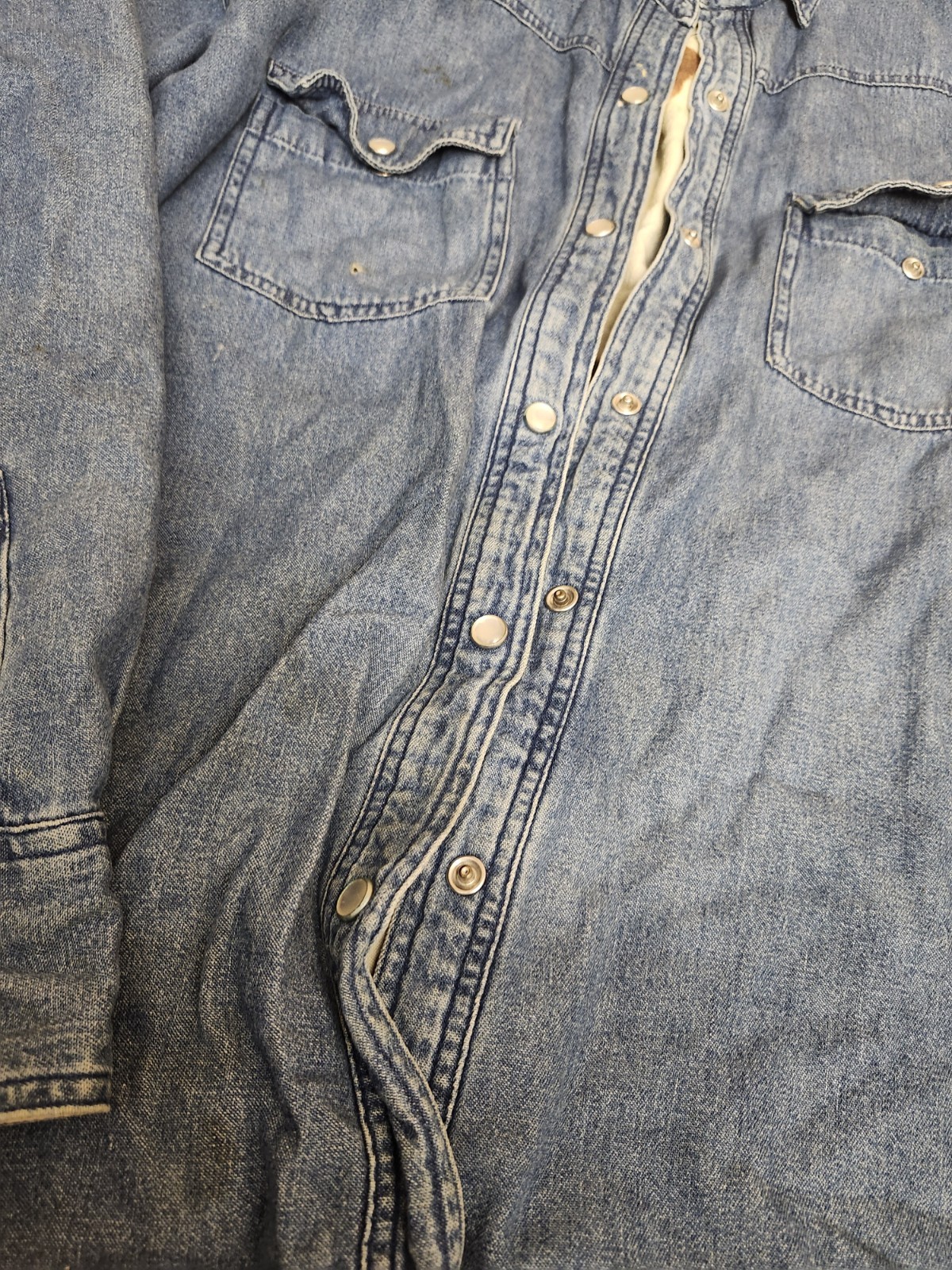 Bit & Bridle Shirt Womens XL Blue Pearl Snap Denim Shirt Horse Print Lined