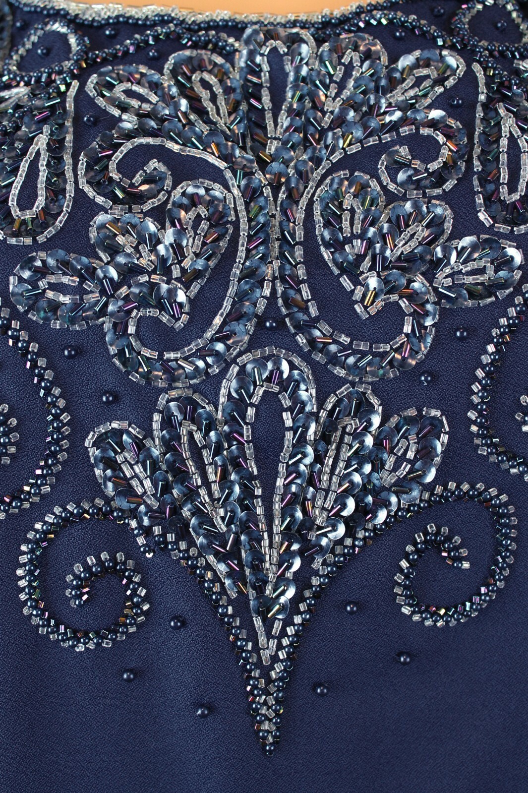 Vintage Evening Gown Sz 20 XL XXL 90s Navy Blue Extra Long Beaded Cocktail Dress