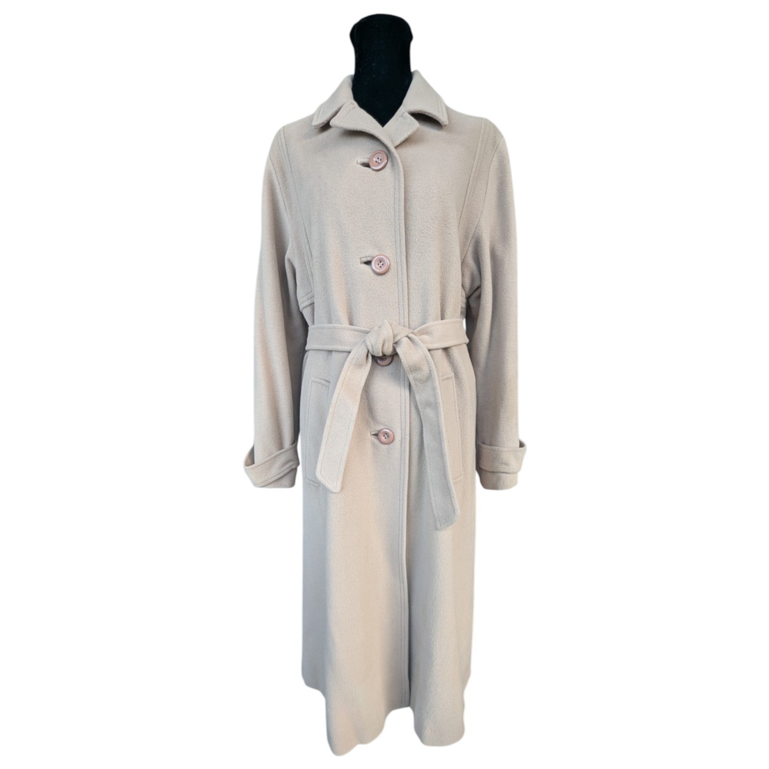Vintage | Beige Belted Wool Overcoat | Fits Medium to Large