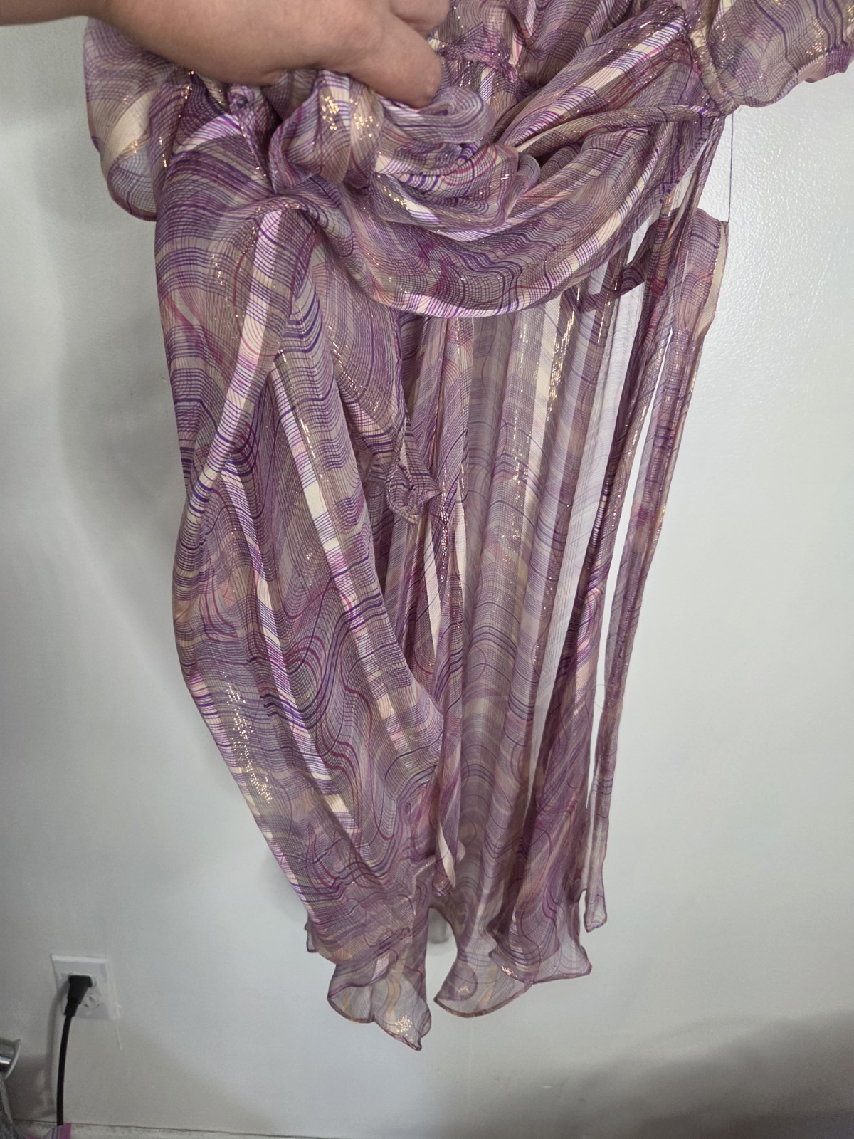 Vintage The Silk Farm Icinoo 100% Silk Metallic Gold Lurex Purple Dress 10