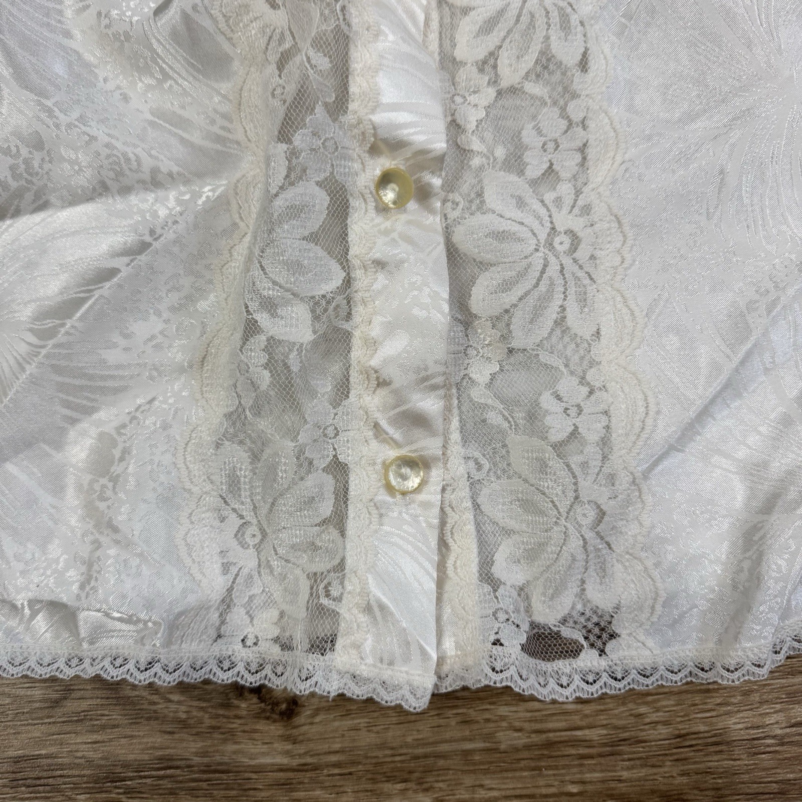Vintage Lily Of France Sleepwear cream Silk Lace Pajama Top Pants Set