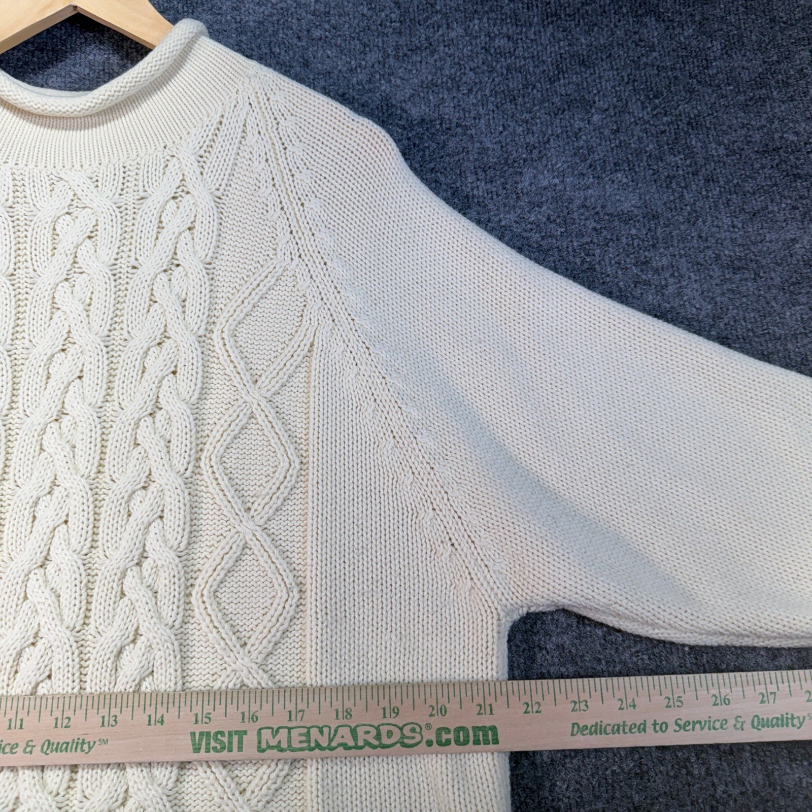 Ship n Shore Sport Cable Knit Sweater Womens Large Ivory Fisherman Vintage 90’s