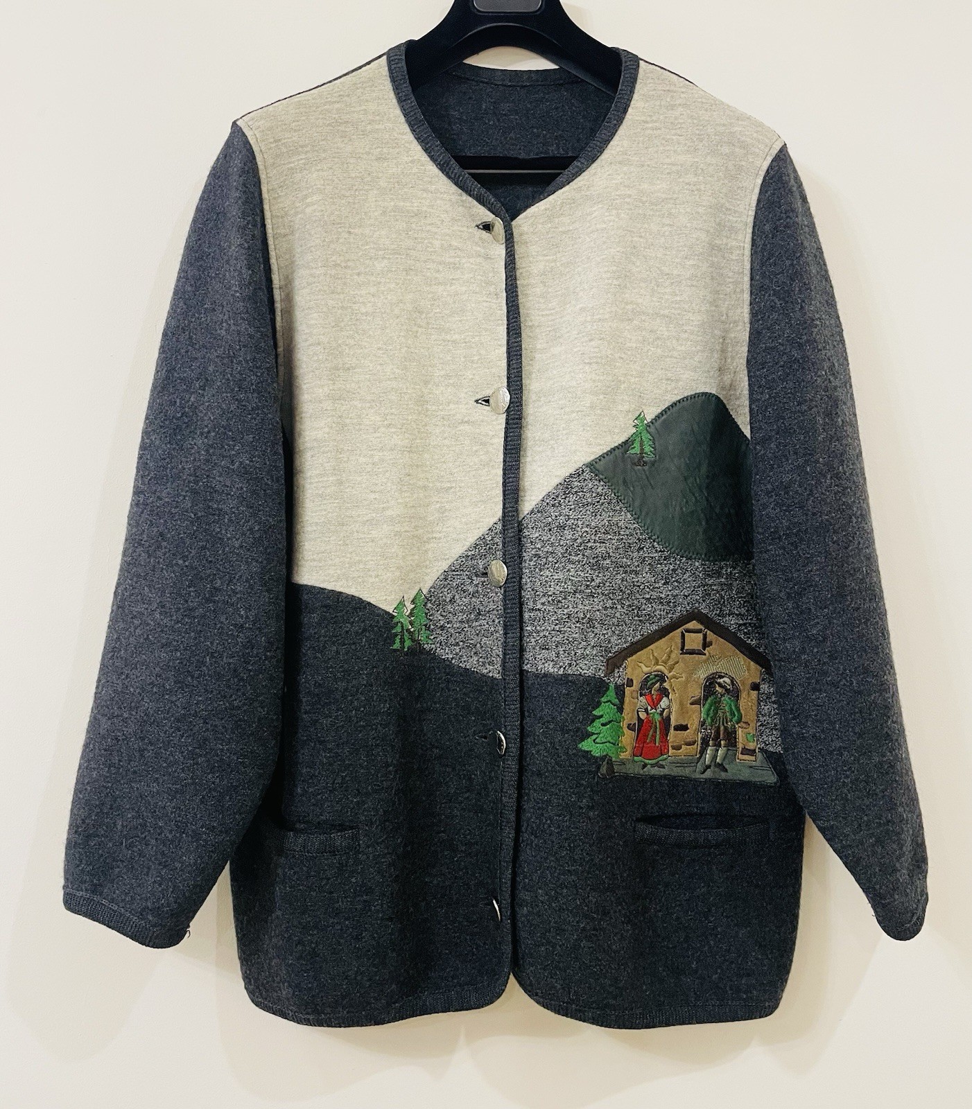 Bavarian Women’s Wool Jacket Embroidered Gray Made in Germany