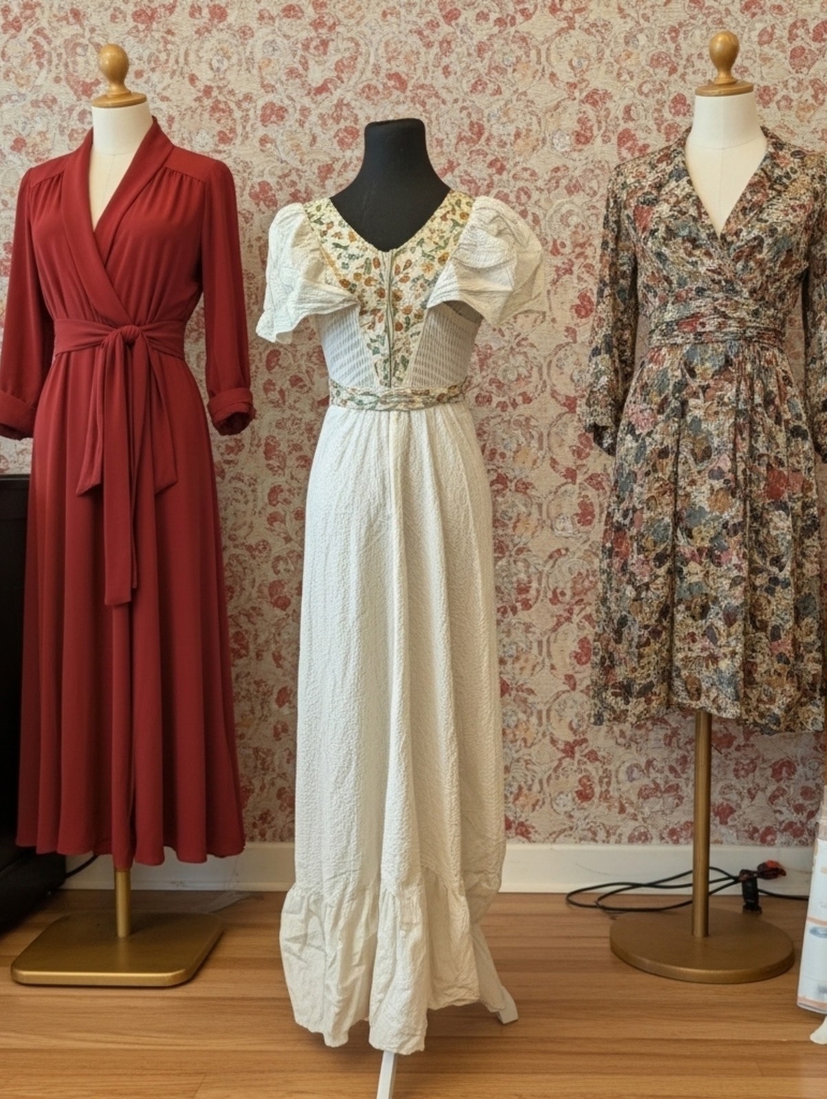 Terri Juniors California Vintage 70s Ivory Floral Maxi Prairie Boho Dress Size 9