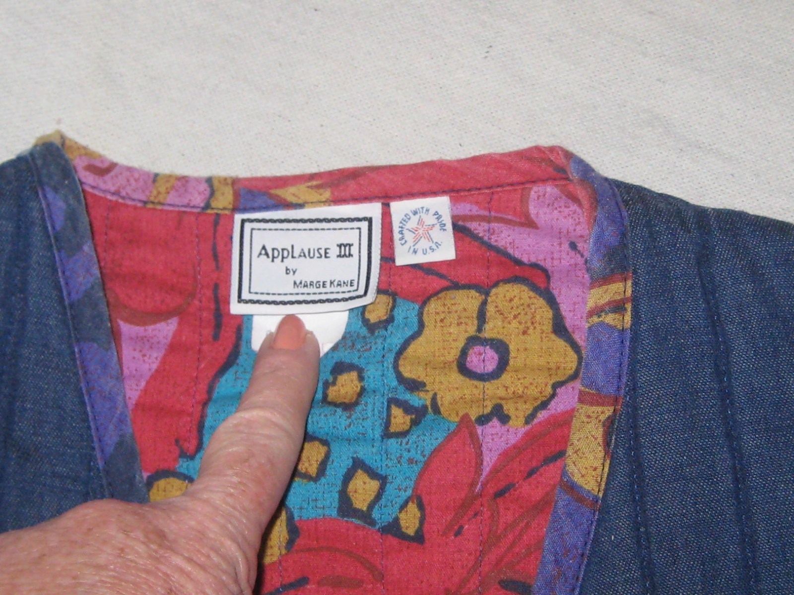 Vintage1970s Denim Vest Waist Coat Quilted Gillet Contrast Liner Small
