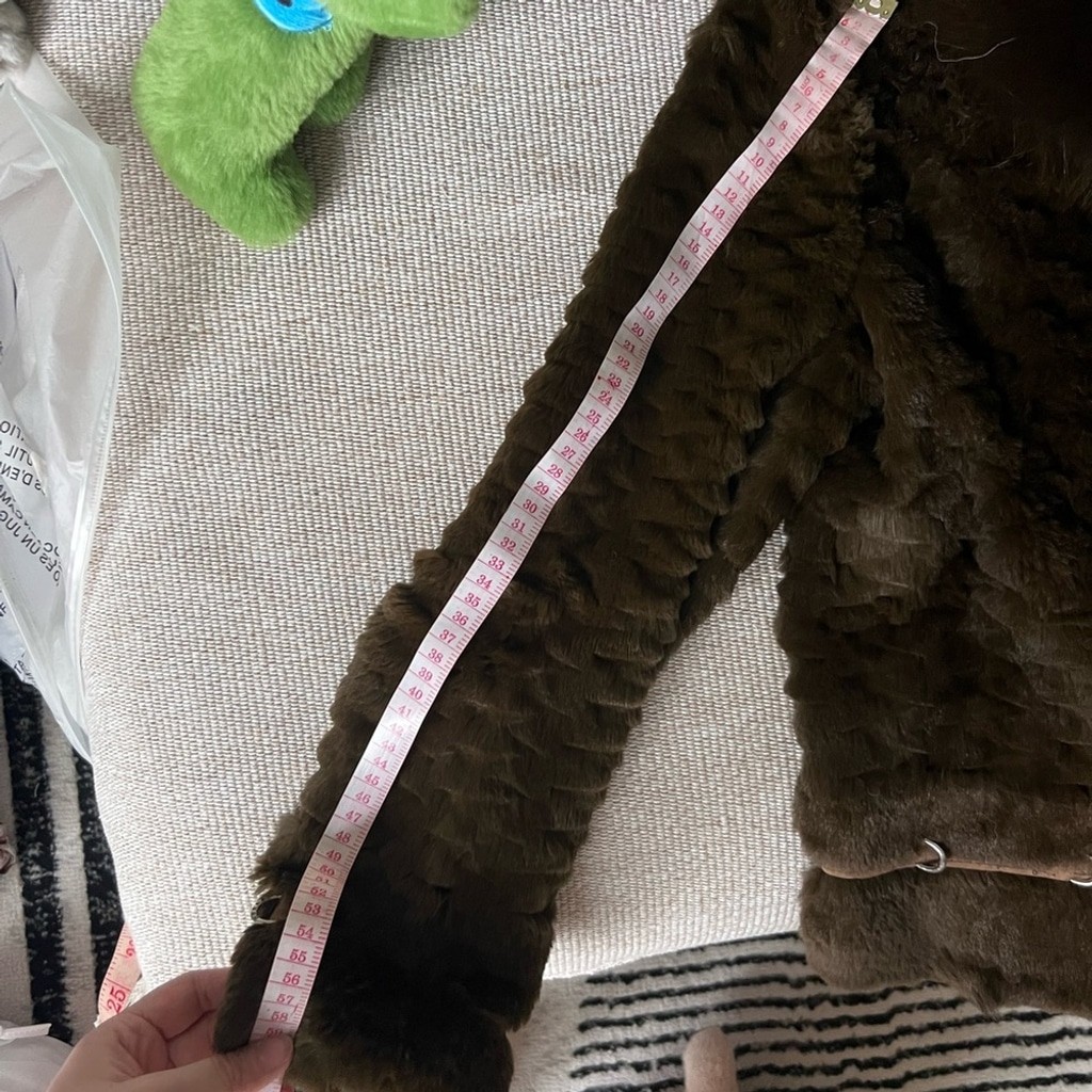 Vintage Brown-Green Real Rabbit & Fox Fur Jacket with Ring Details | Size M