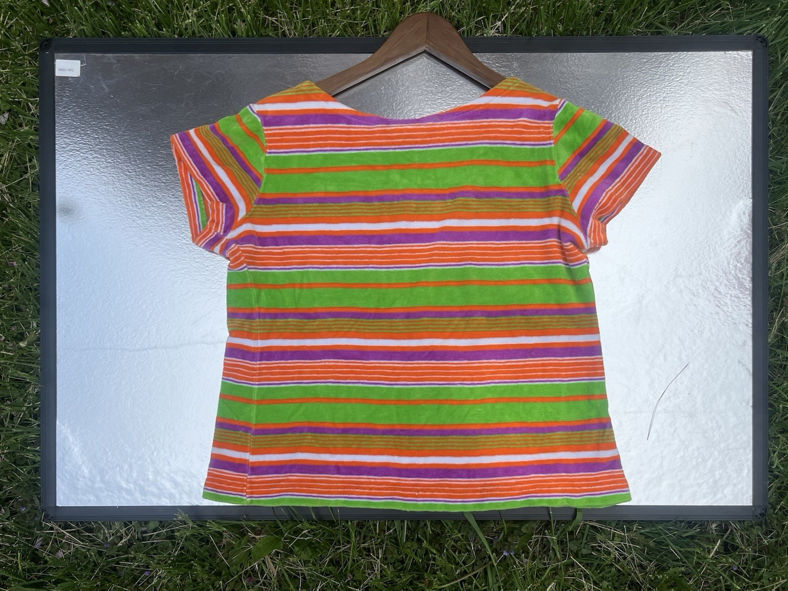 VTG 60s Crop Top Terry Velour Beach Wear Vibrant Stripes Mod Sports Wear S/M