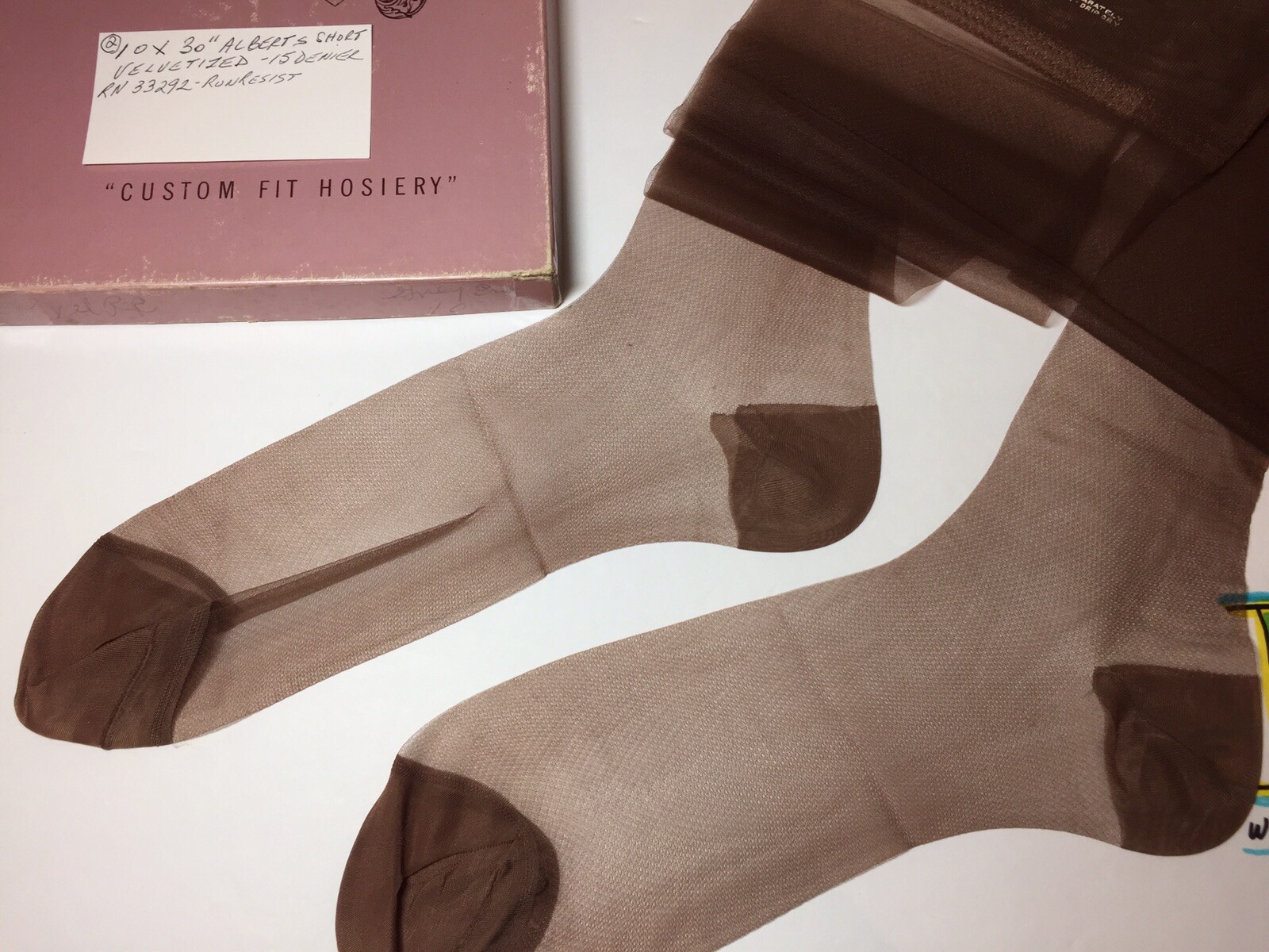 2 Vintage 1960’s Albert’s nylons R.H.T. stockings 10 X 30” Velvetized 15 Denier