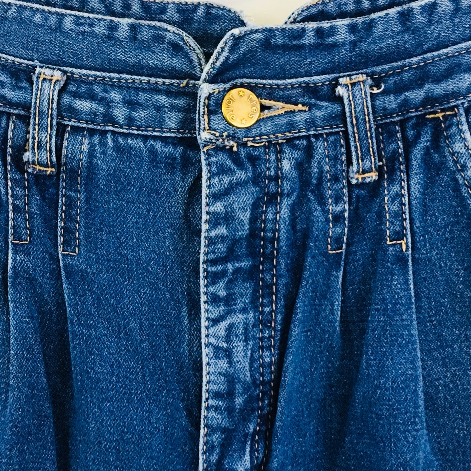 Vtg Womens 3/4 Tres Jolie Blue Jeans High Waist Mom Pleated Tapered 30″ Inseam