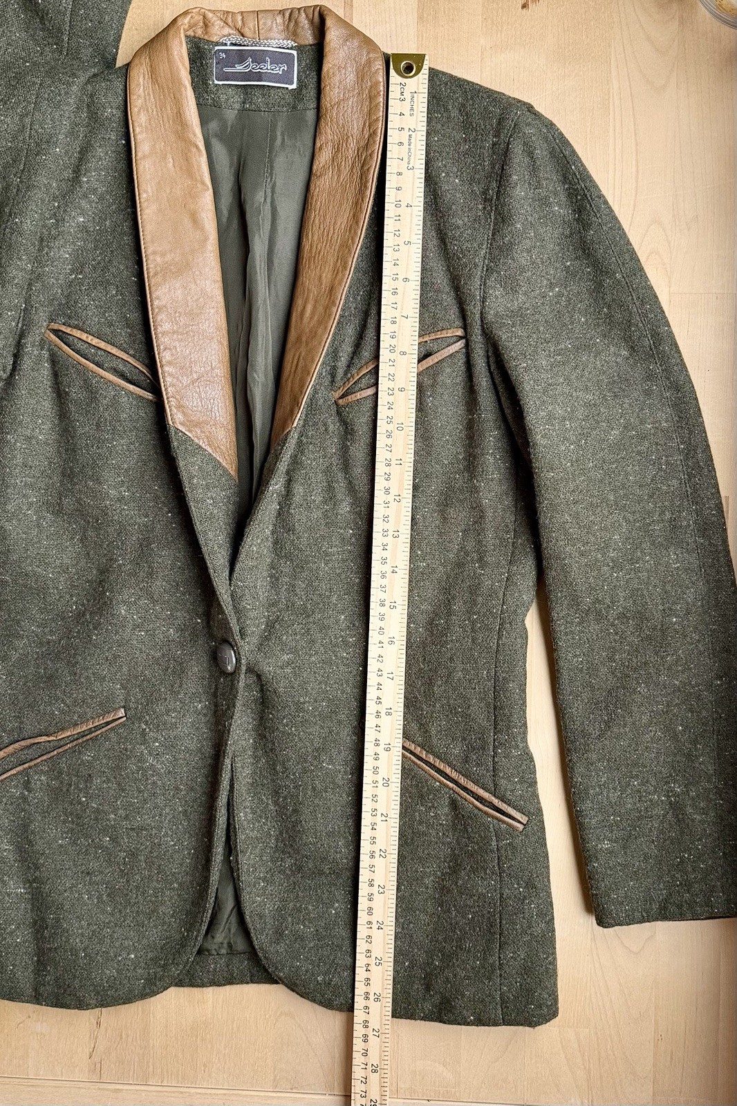 Vintage SEELER West Germany Wool Jacket Nappa Leather Field Coat Trachten Blazer