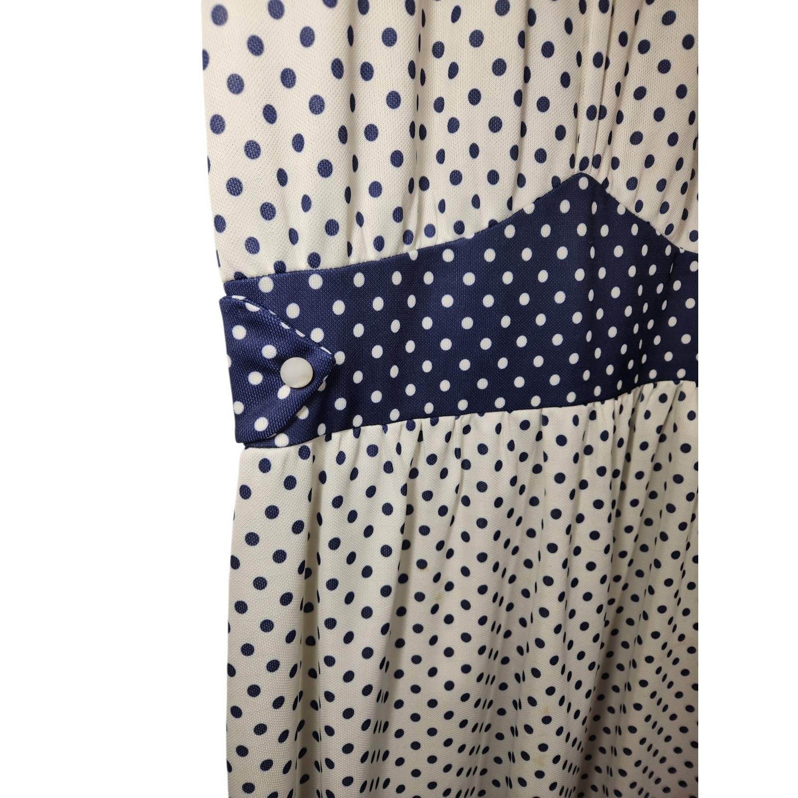 Vintage Polka Dot Midi Dress Navy White Rockabilly Pinup Cottagecore Nautical S