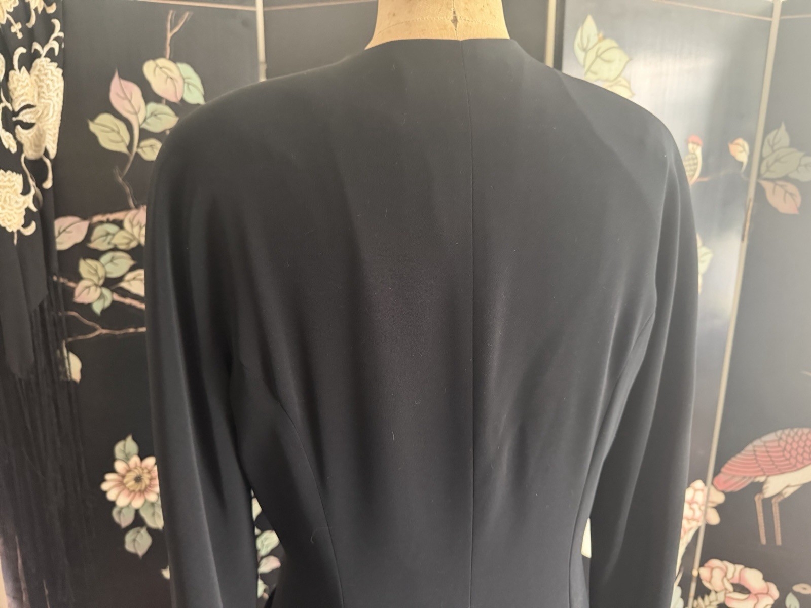 Vintage ‘80s Nipon Boutique Black Crepe & Satin Dress Long Sleeve Bow 8 Small