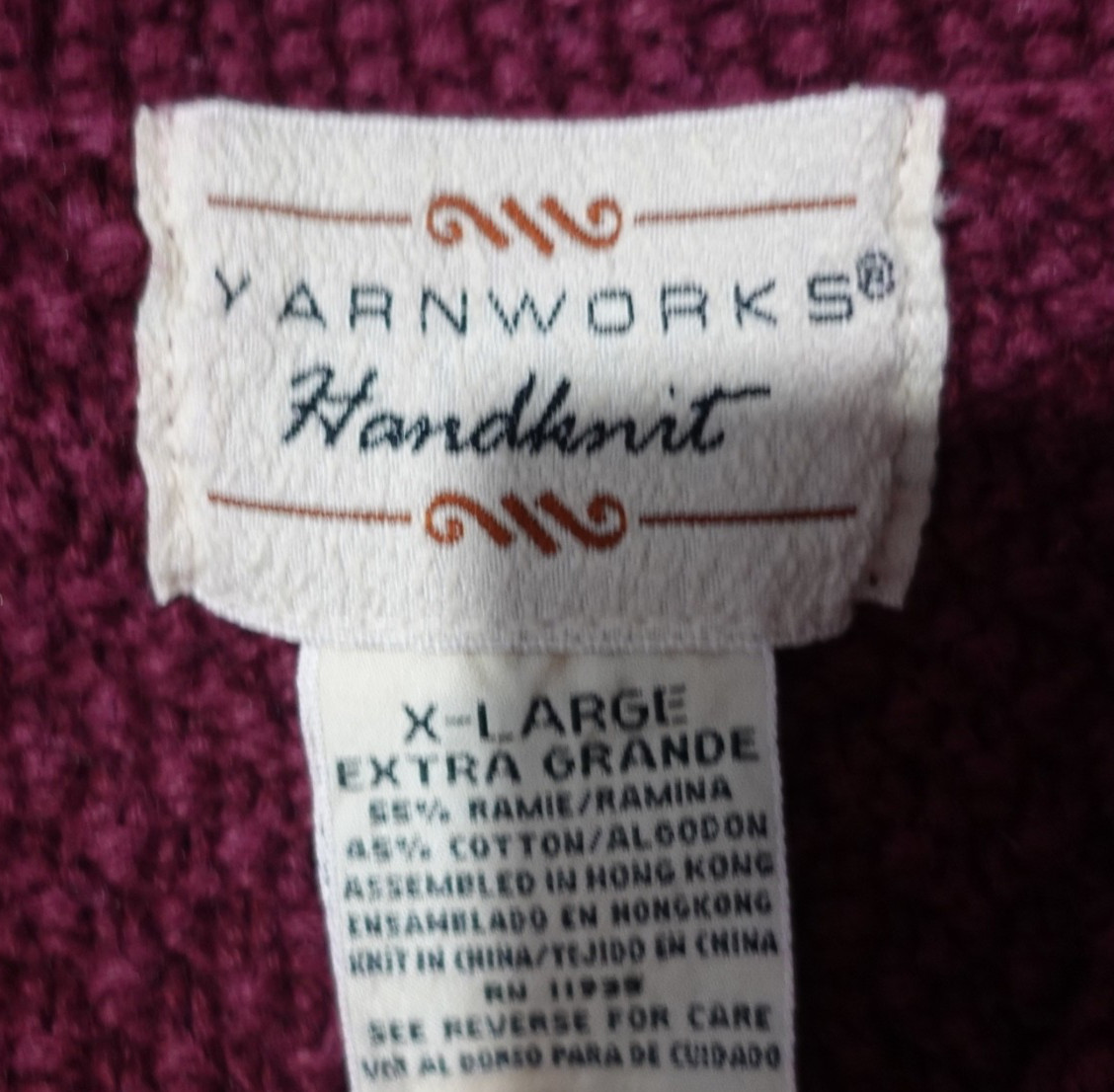 Yarnworks HandKnit Sweater Womens Size XL Red Chucky Cable Knit Cottage Core 90s