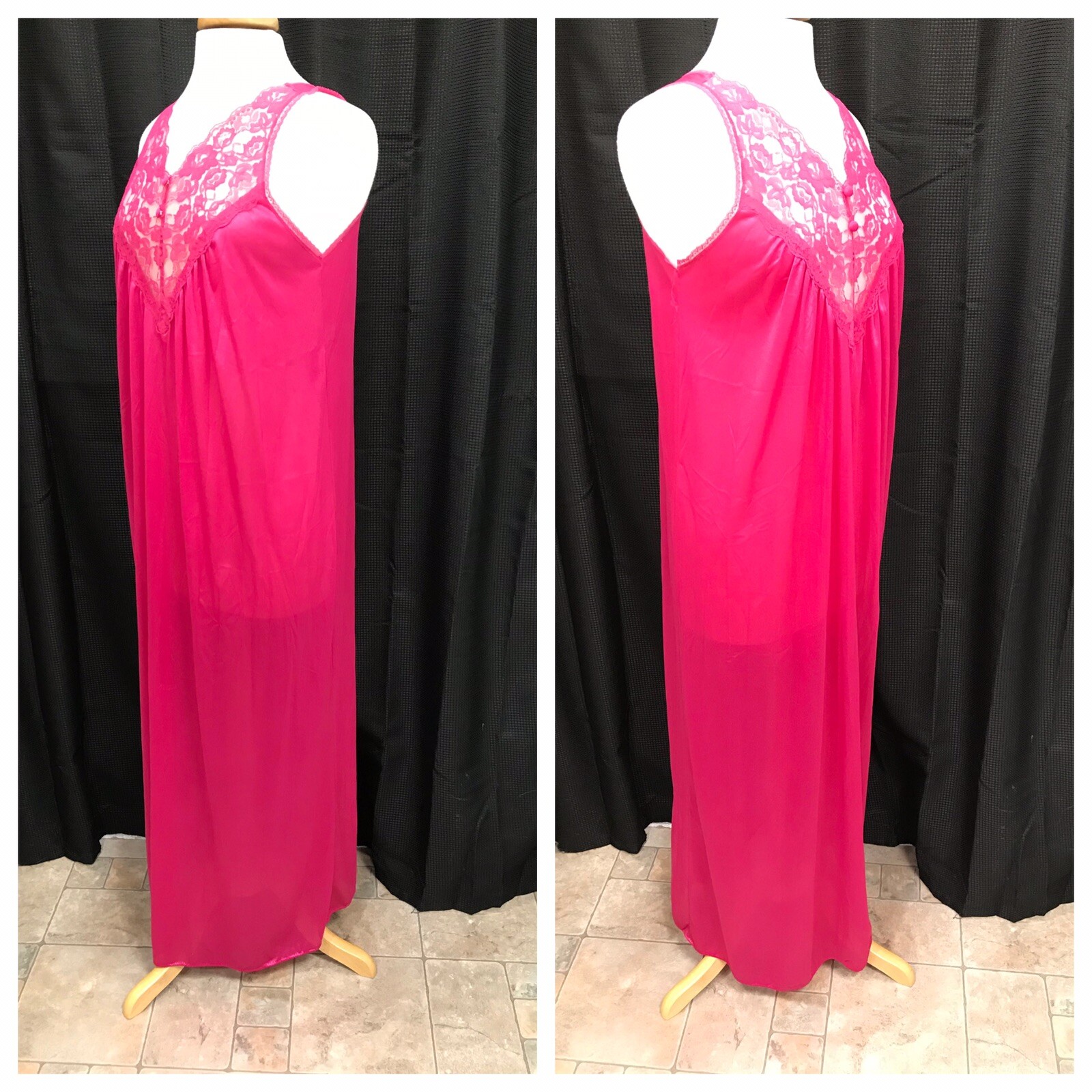Vtg Vassarette Hot Pink Magenta Nightgown Sleeveless V Neck Small Nylon USA FLAW
