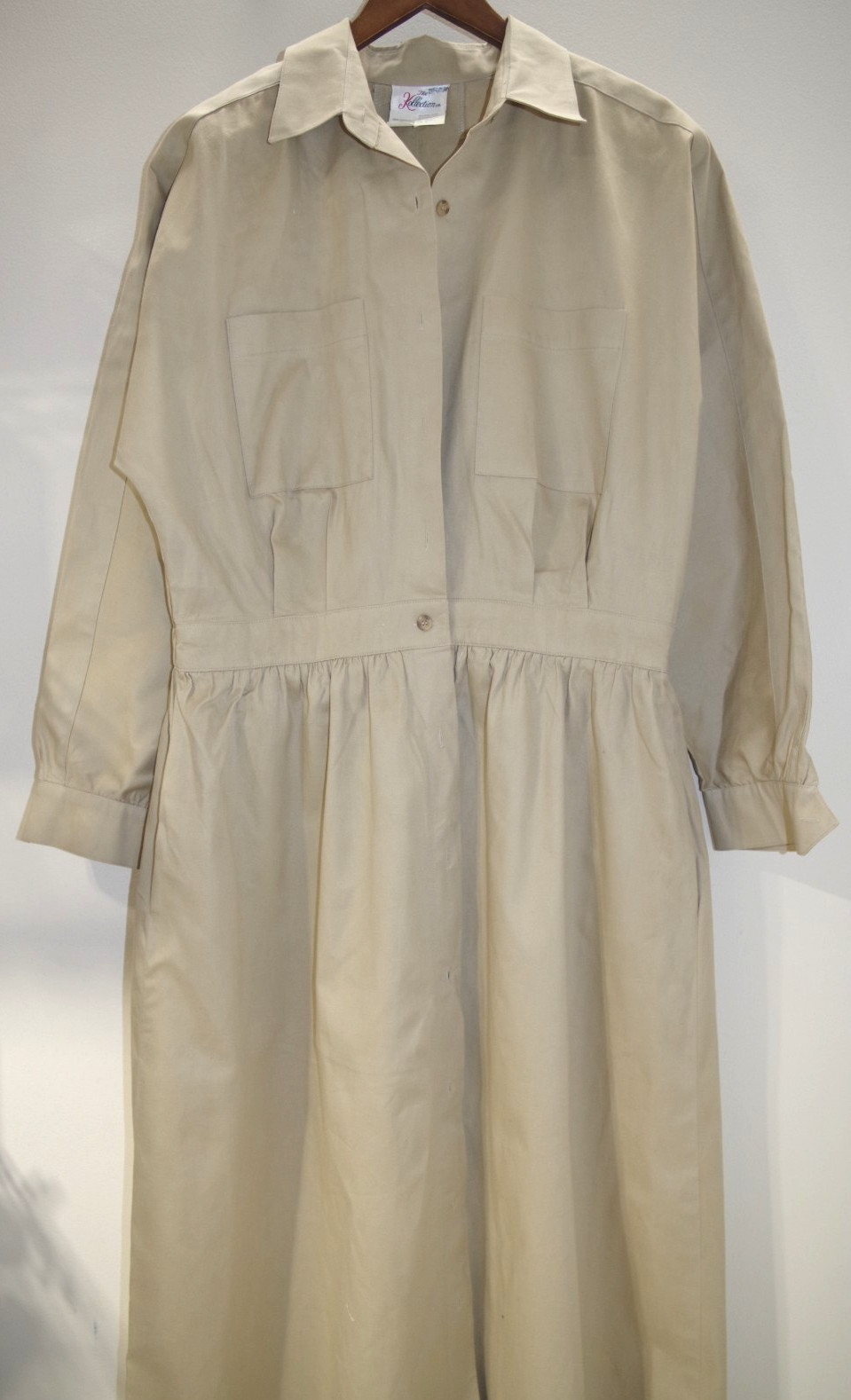 P2 NEW The Kollection 18 vintage 100% Cotton khaki tan Shirt Dress Taiwan R.O.C.