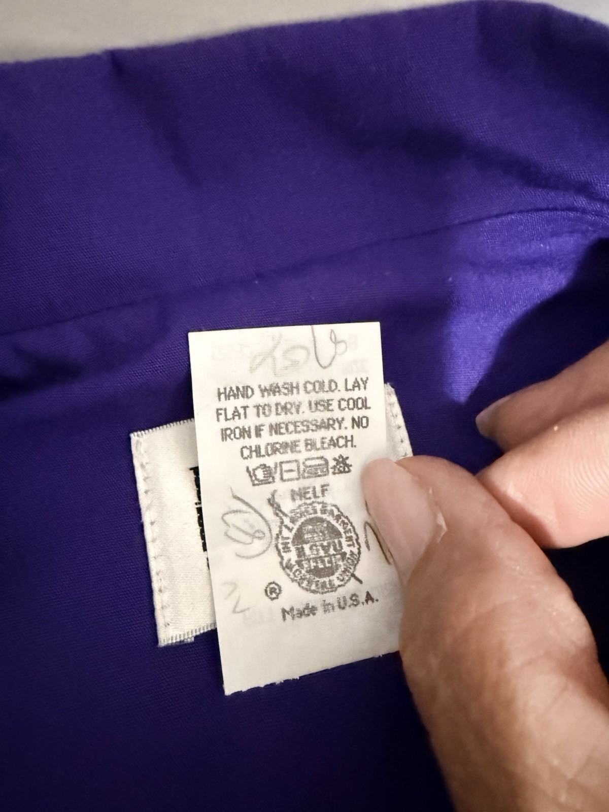 Vintage 80s Leslie Fay Purple Power Dress Gold Button Midi USA Womens 8