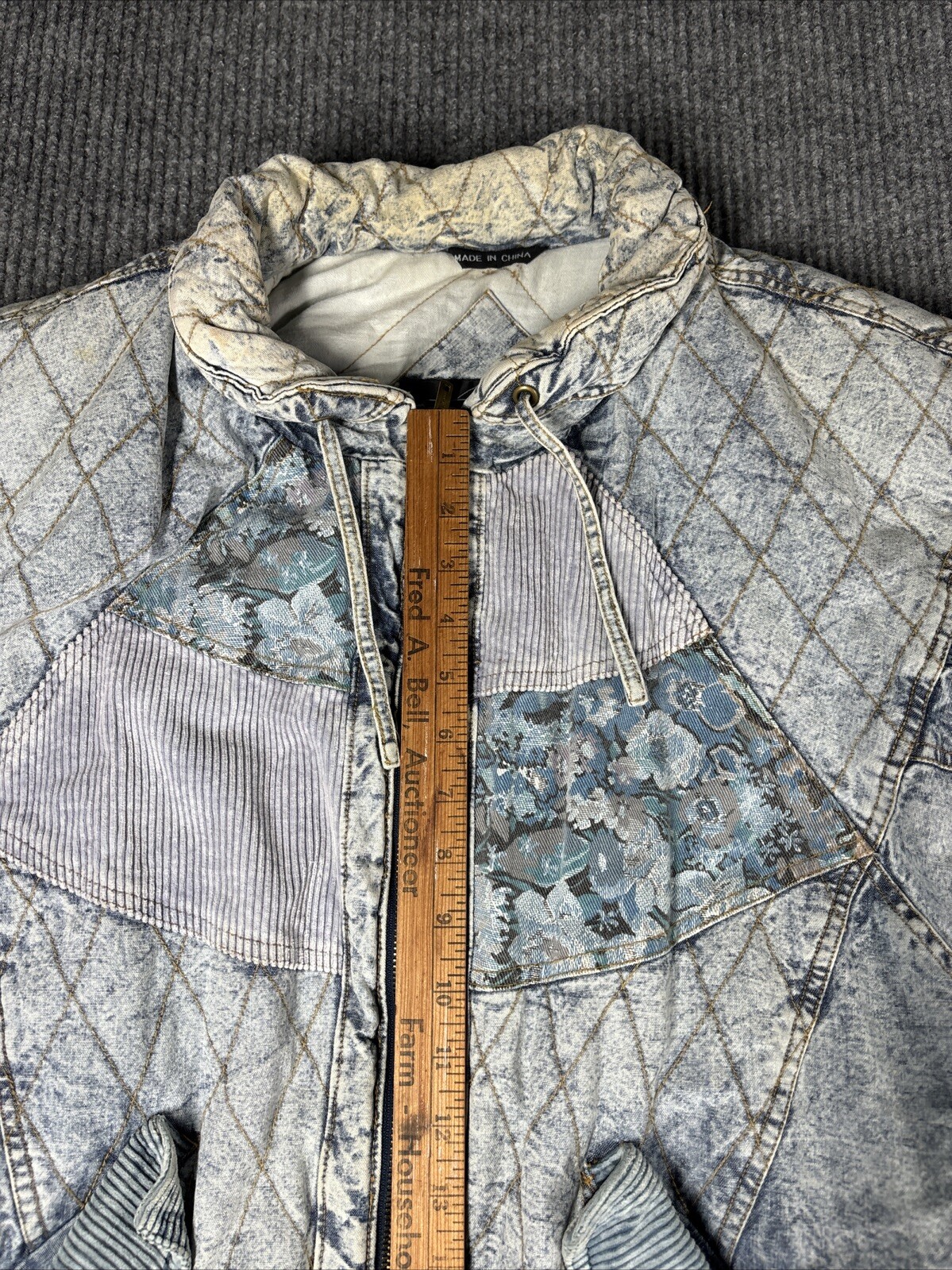 Vintage Braetan 80s Acid Wash Denim Patchwork Quilted Jacket Sleeve Medium Retro