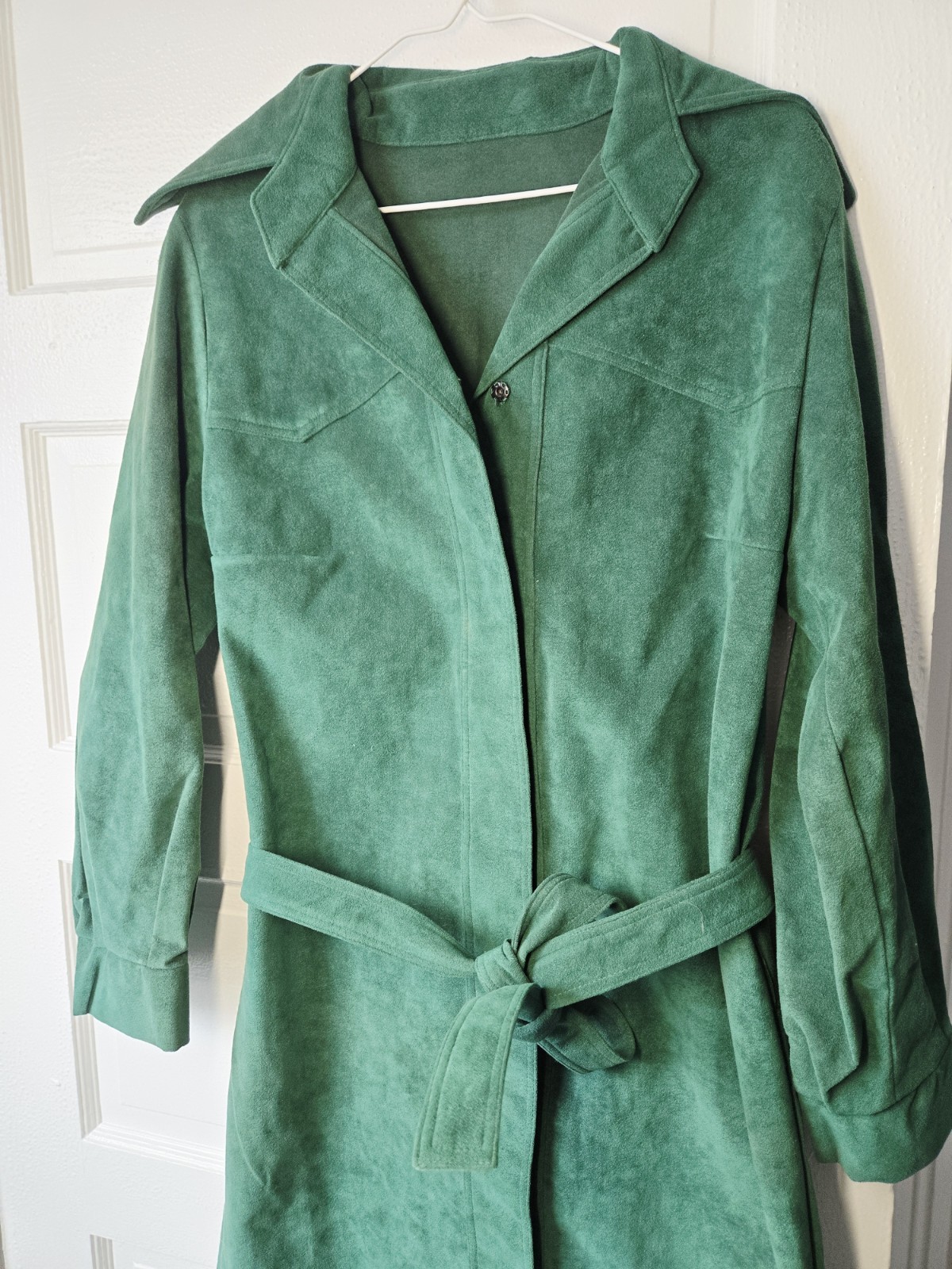 Vtg 80’s Indie Trench Coat Womens M Green Ultra Suede Collection Boho Retro