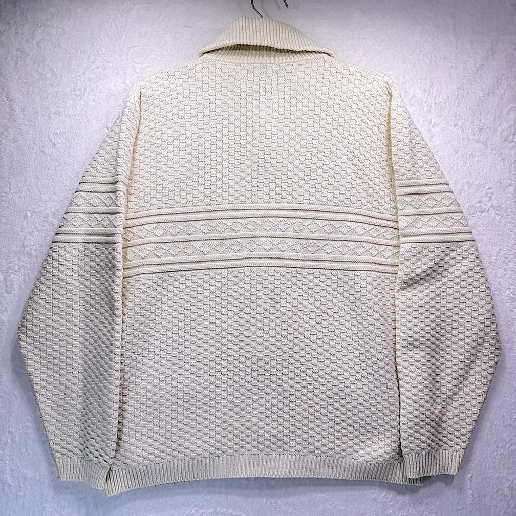 London Fog Vintage Ivory Fisherman Style Sweater Zip Front Funnel Mock Collar XL