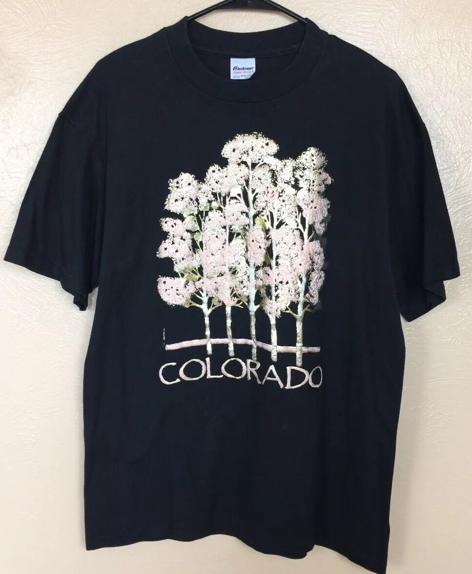 VTG Stedman Super HI Cru Colorado TShirt 3D Puffy Paint Golden Trees L 42-44