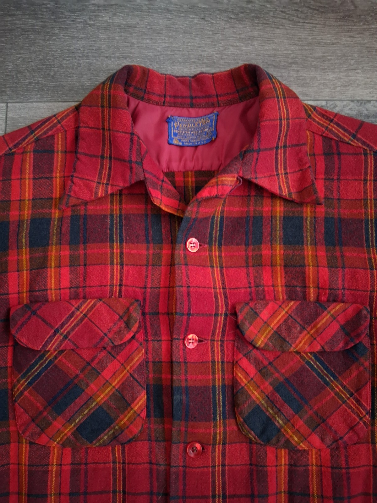 Vintage Pendleton Wool Tartan Plaid Flannel Shirt Red Blue Womans Size XL