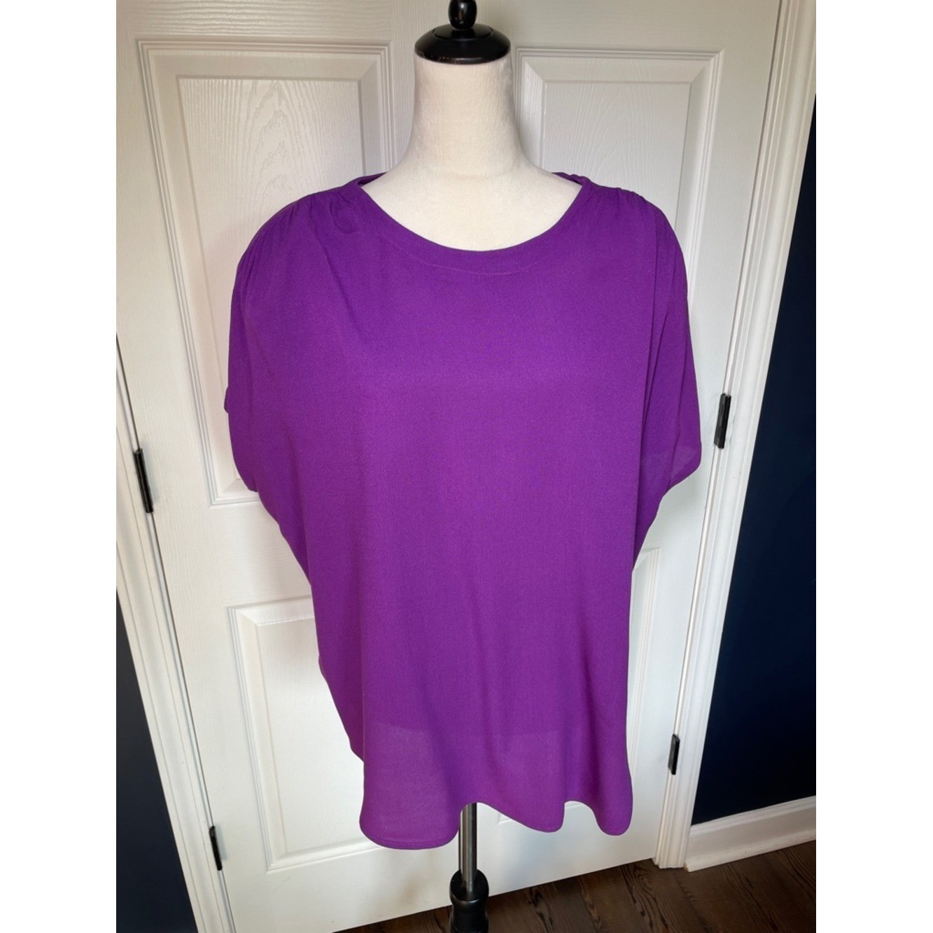Vintage Sharon Anthony Short-Sleeve Purple Blouse Crew Neck Size 18W