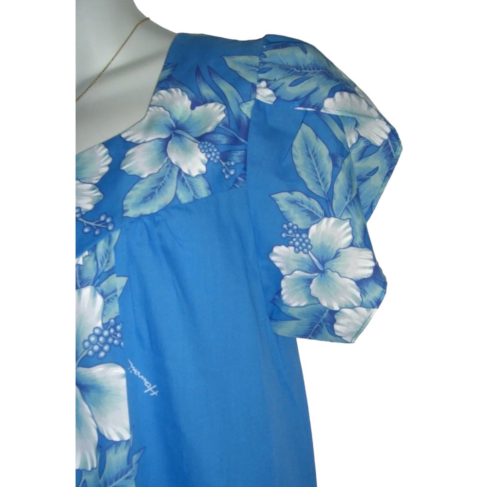 Vintage 80’s Kalena Fashions Of Hawaii Dress Flower Blue MuMu Hibiscus Vacation